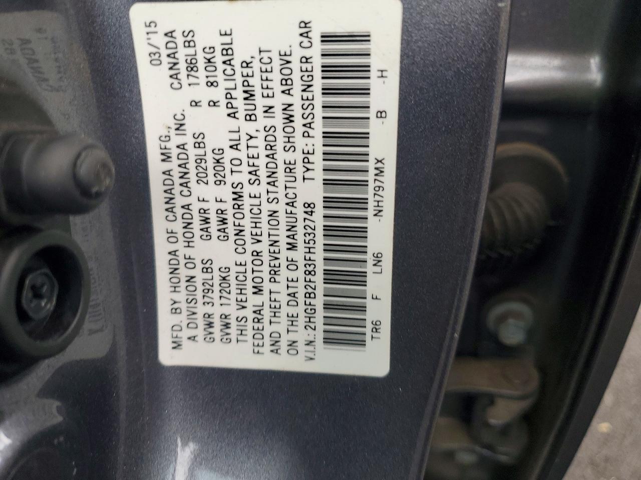 2015 Honda Civic Ex Gray vin: 2HGFB2F83FH532748