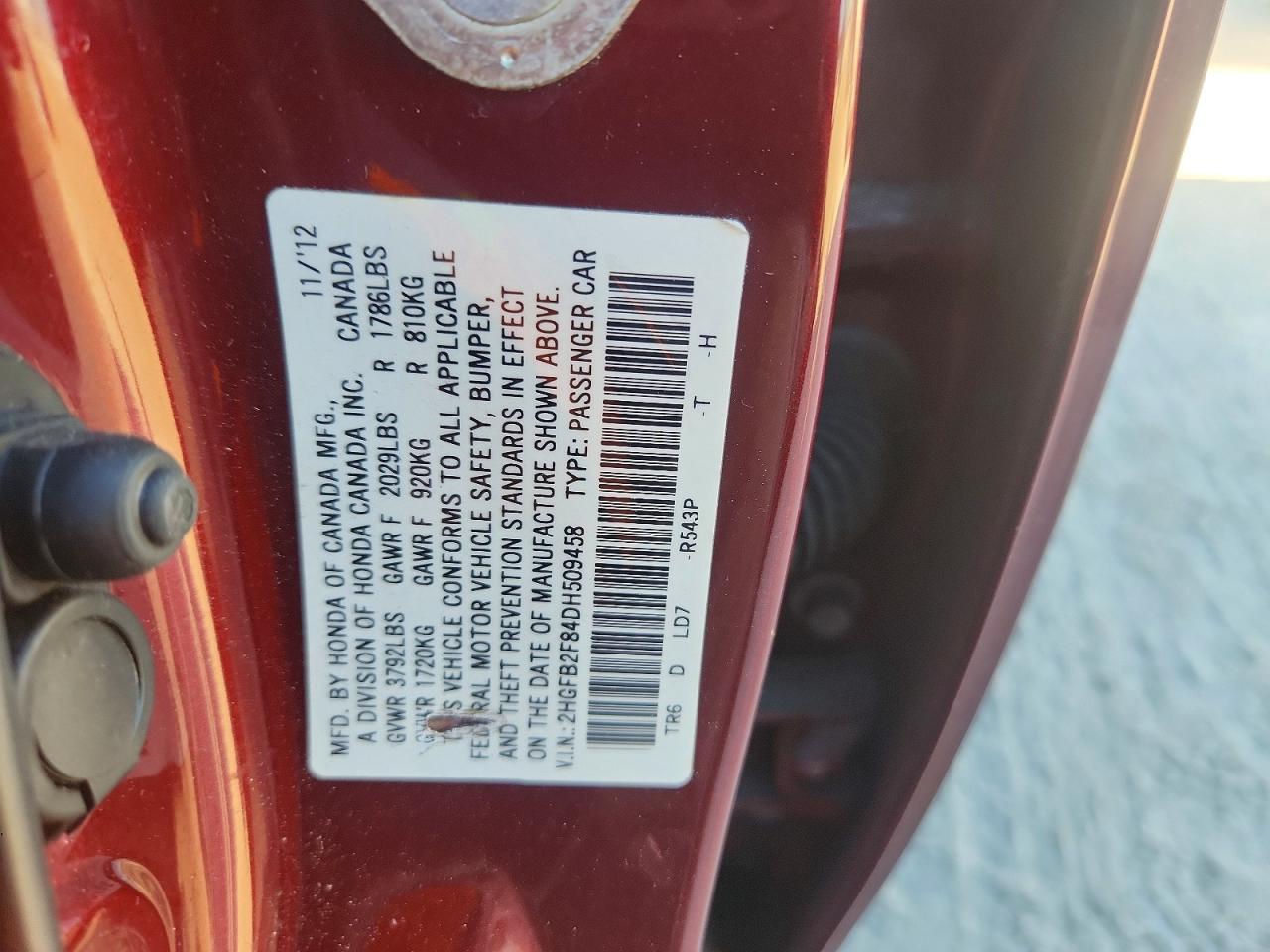 2013 Honda Civic Ex Burgundy vin: 2HGFB2F84DH509458