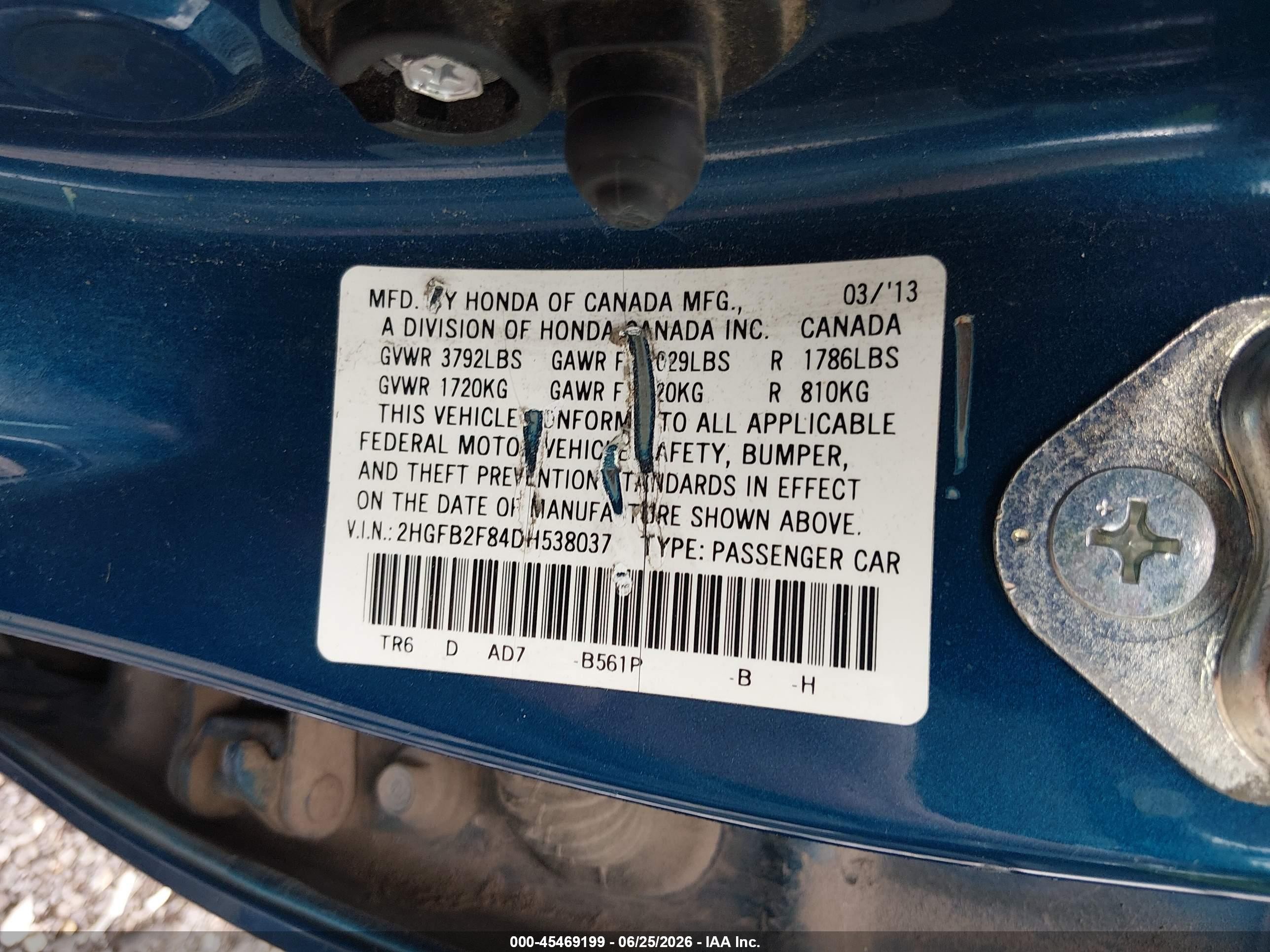 2013 Honda Civic Ex Blue vin: 2HGFB2F84DH538037