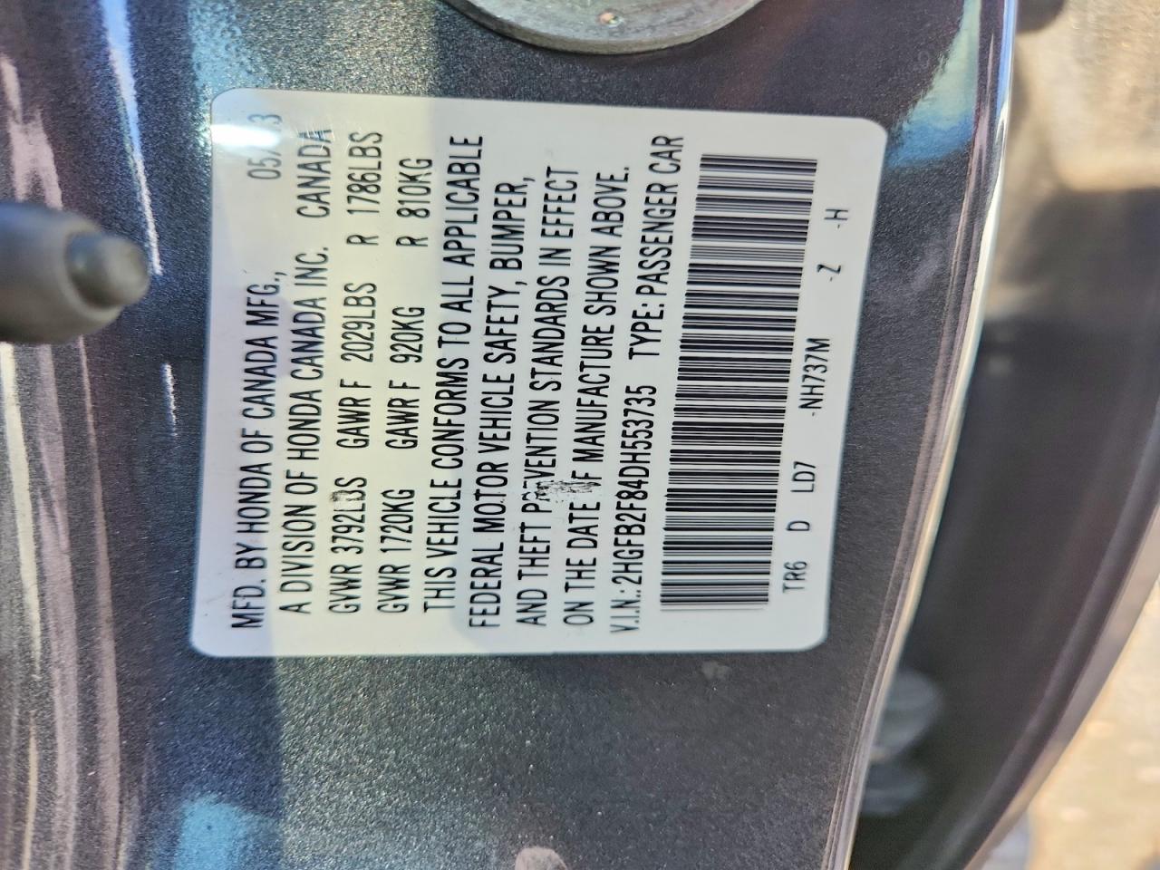2013 Honda Civic Ex Gray vin: 2HGFB2F84DH553735