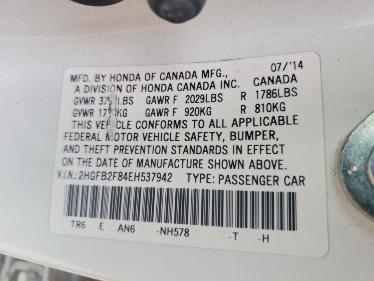 2014 Honda Civic Ex White vin: 2HGFB2F84EH537942