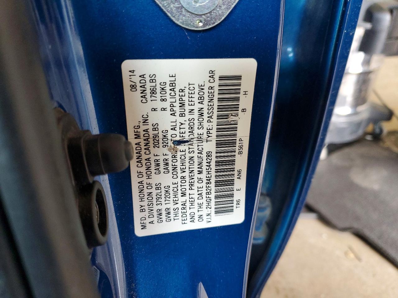 2014 Honda Civic Ex Blue vin: 2HGFB2F84EH544289