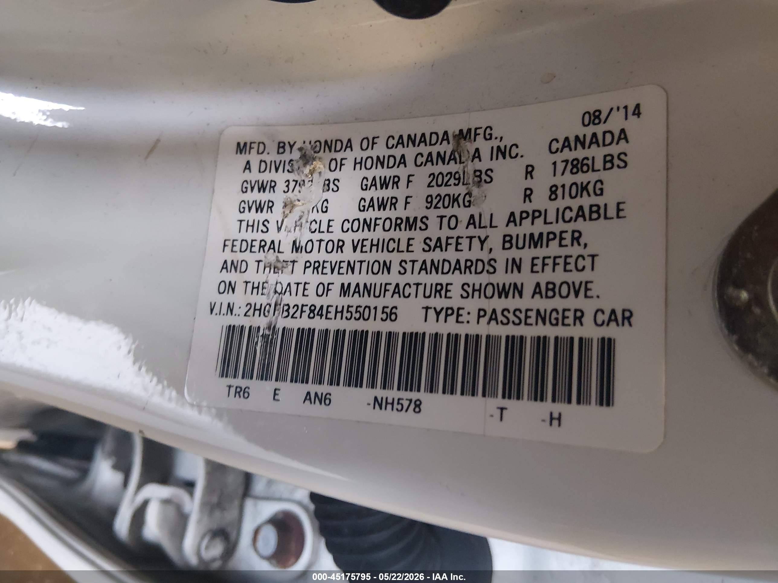 2014 Honda Civic Ex White vin: 2HGFB2F84EH550156