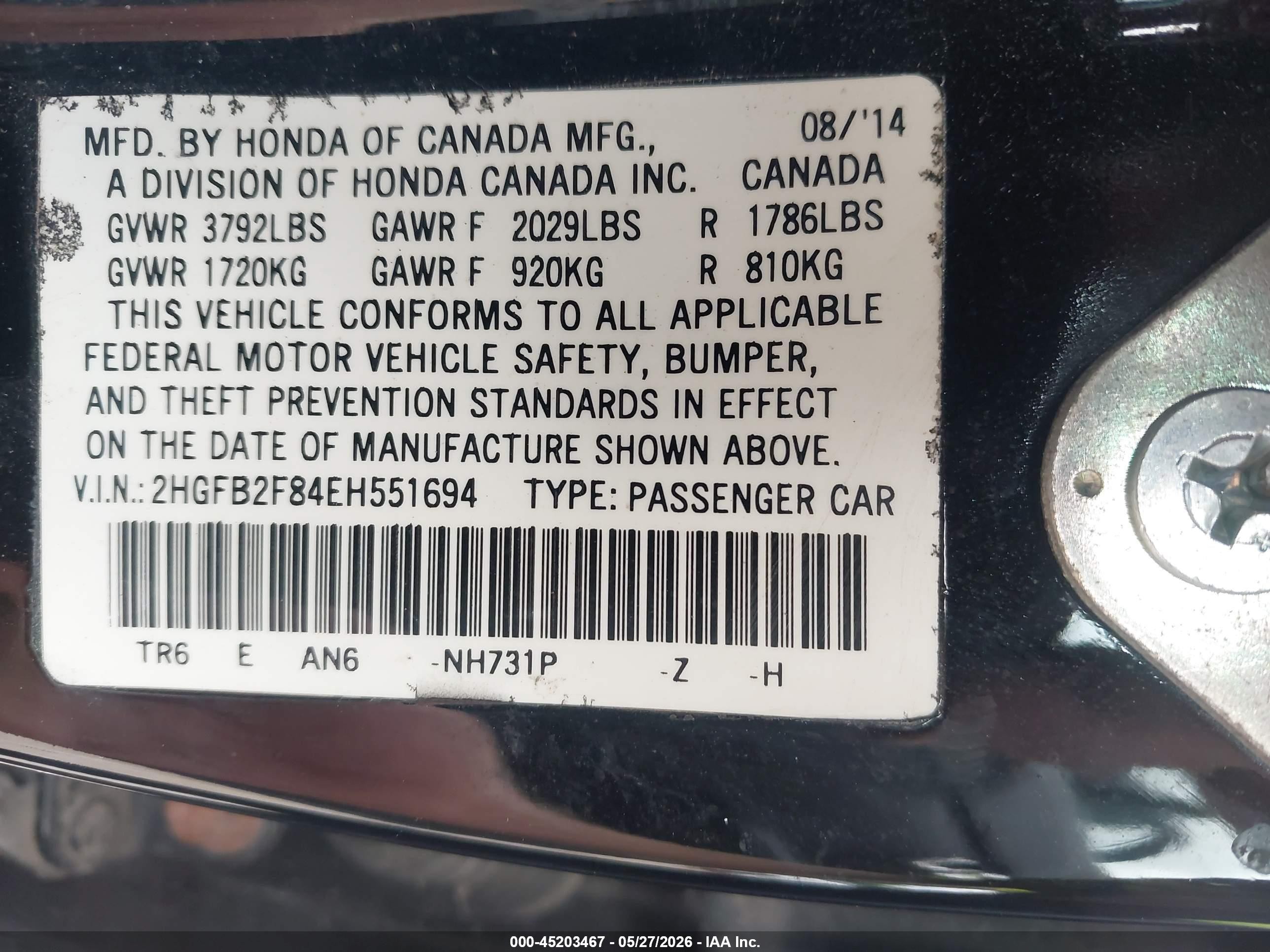 2014 Honda Civic Ex Black vin: 2HGFB2F84EH551694