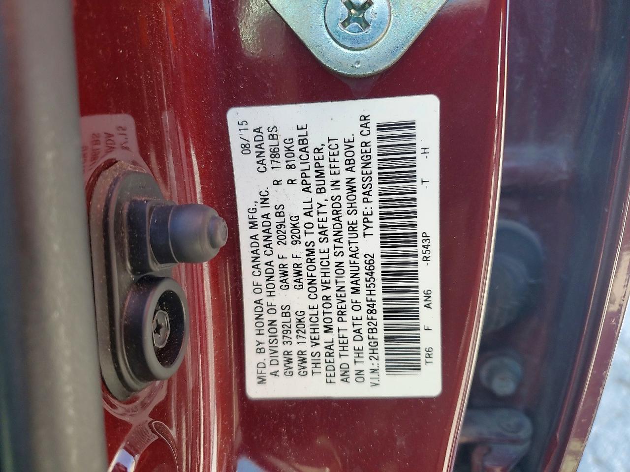 2015 Honda Civic Ex Burgundy vin: 2HGFB2F84FH554662
