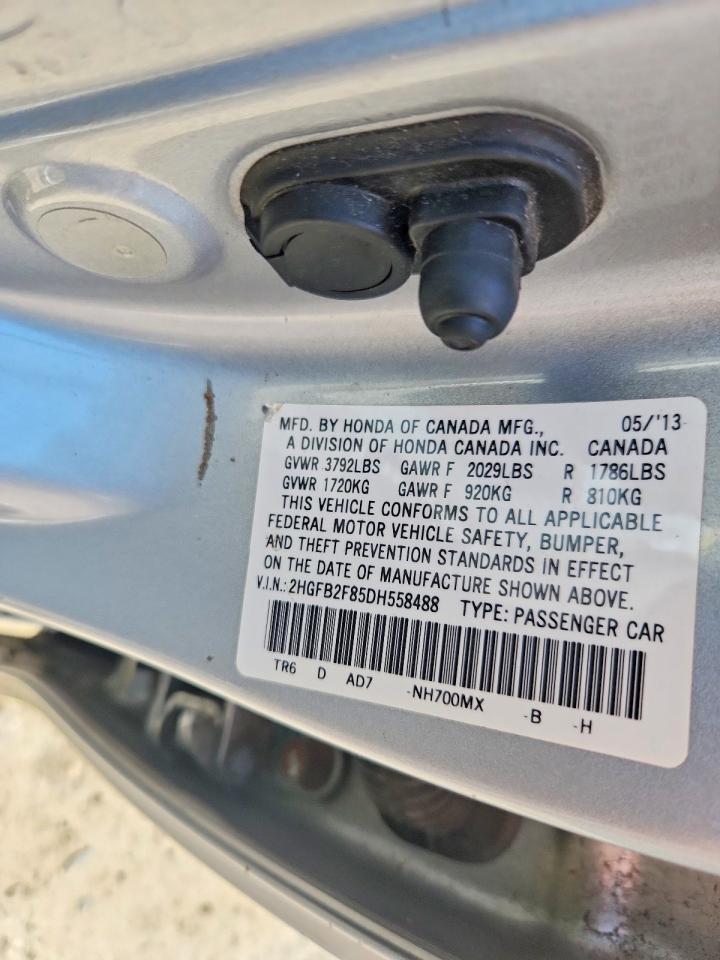 2013 Honda Civic Ex Silver vin: 2HGFB2F85DH558488