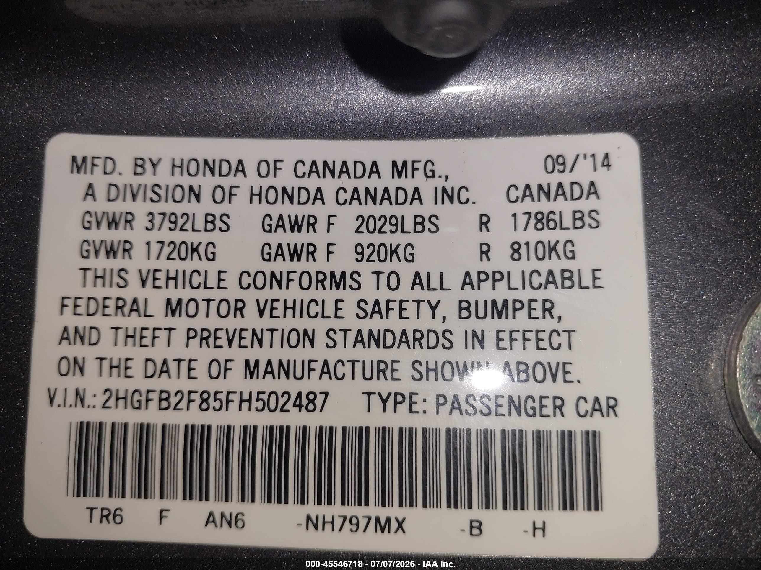 2015 Honda Civic Ex Gray vin: 2HGFB2F85FH502487