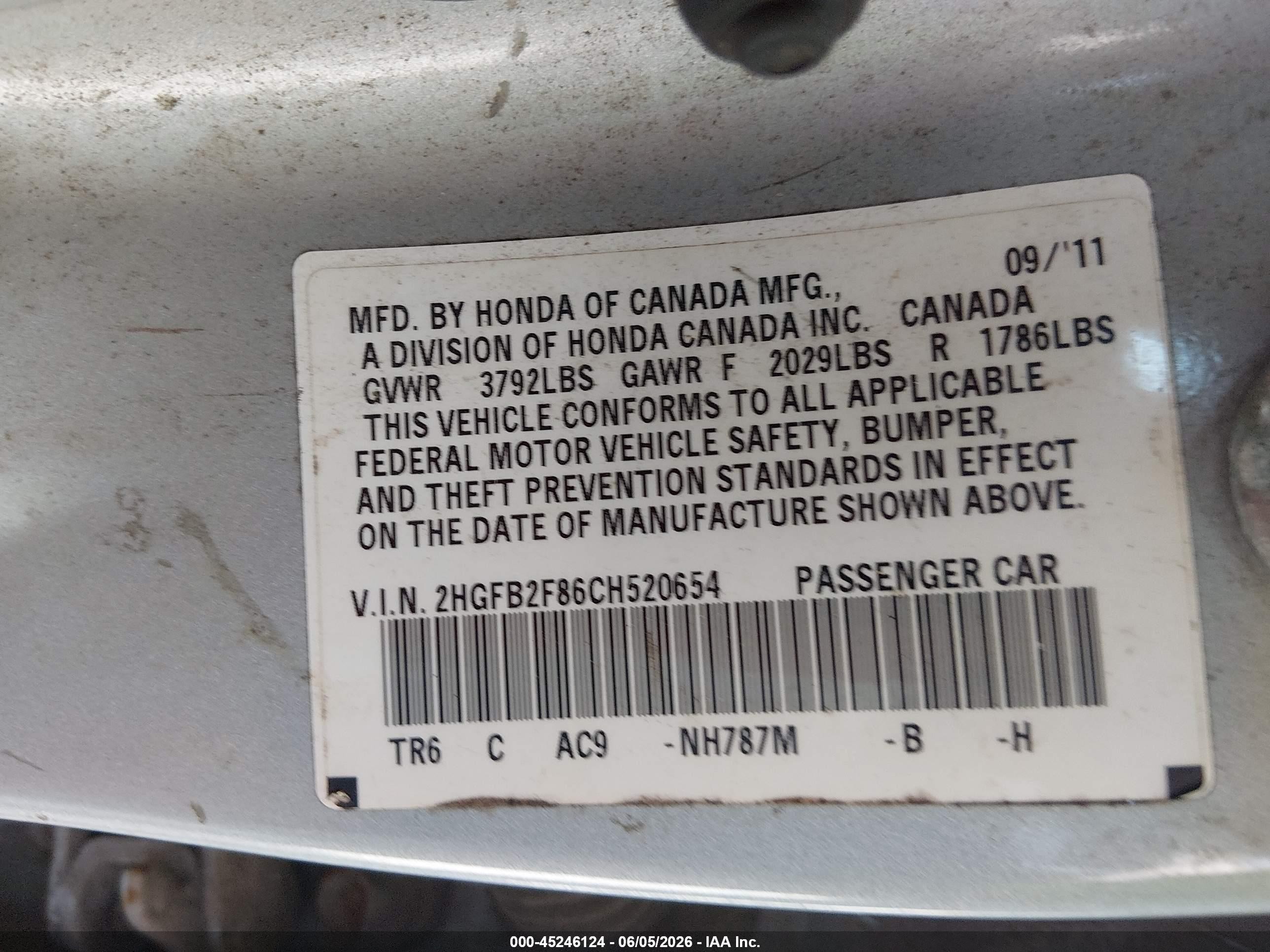 2012 Honda Civic Ex Gray vin: 2HGFB2F86CH520654