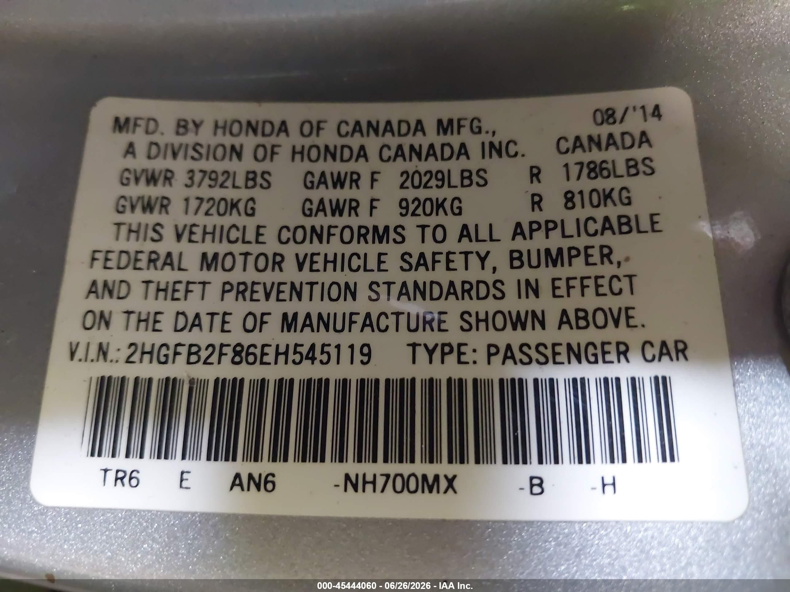 2014 Honda Civic Ex Silver vin: 2HGFB2F86EH545119