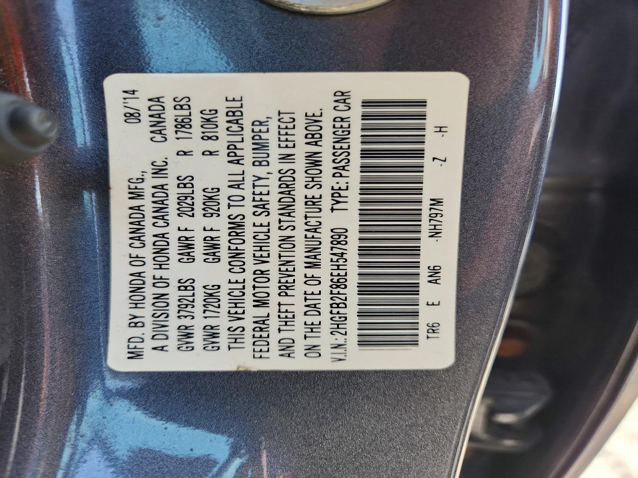 2014 Honda Civic Ex Gray vin: 2HGFB2F86EH547890