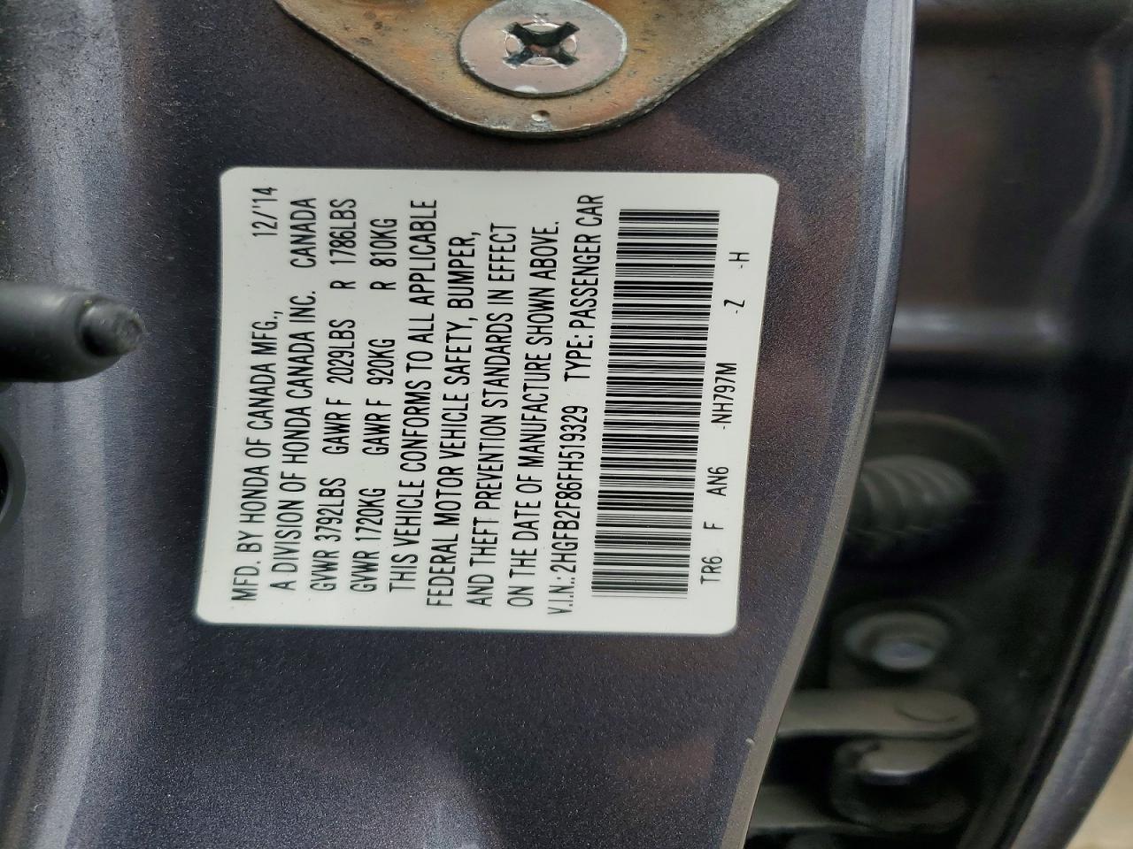 2015 Honda Civic Ex Gray vin: 2HGFB2F86FH519329