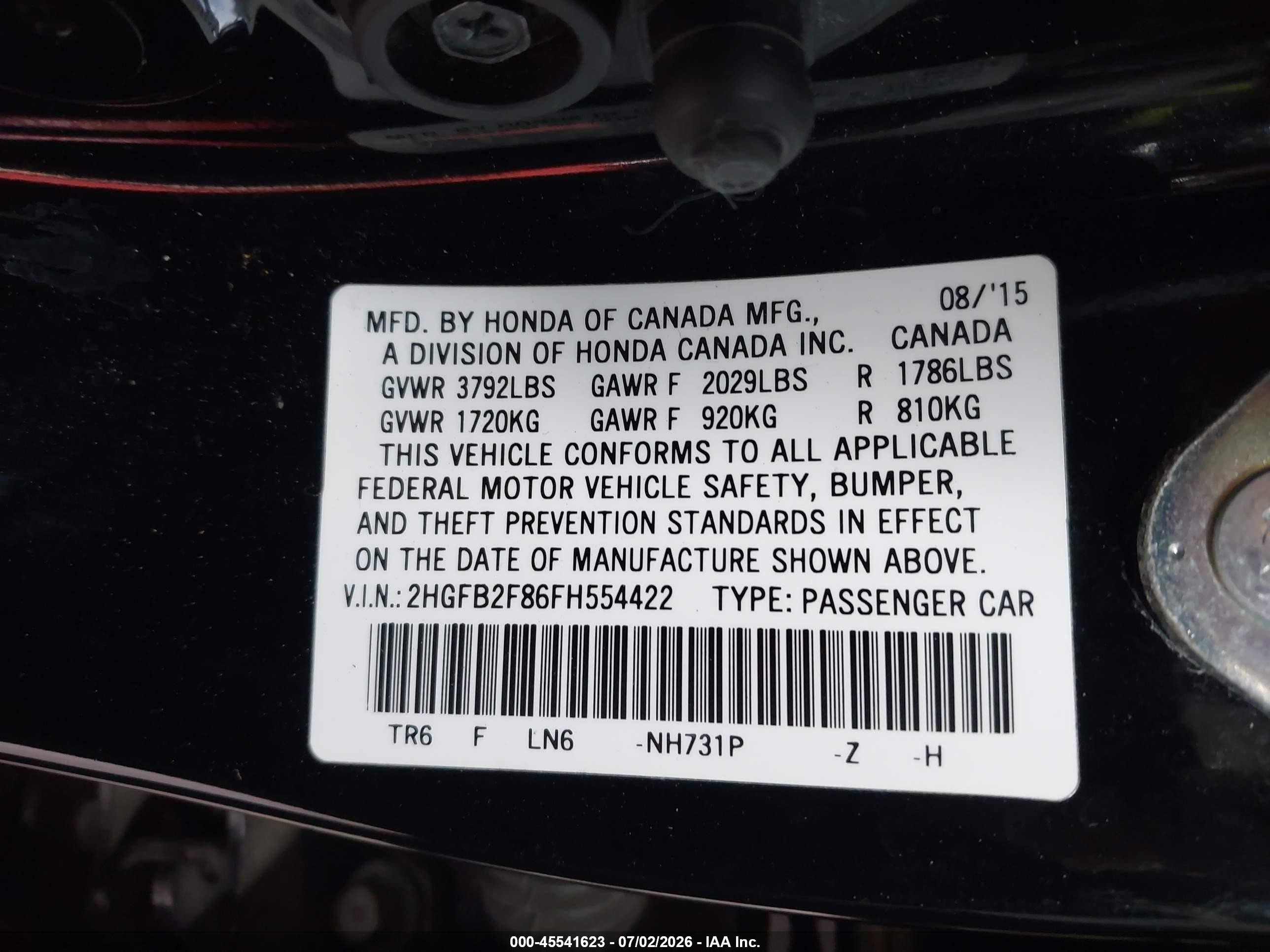 2015 Honda Civic Ex Black vin: 2HGFB2F86FH554422