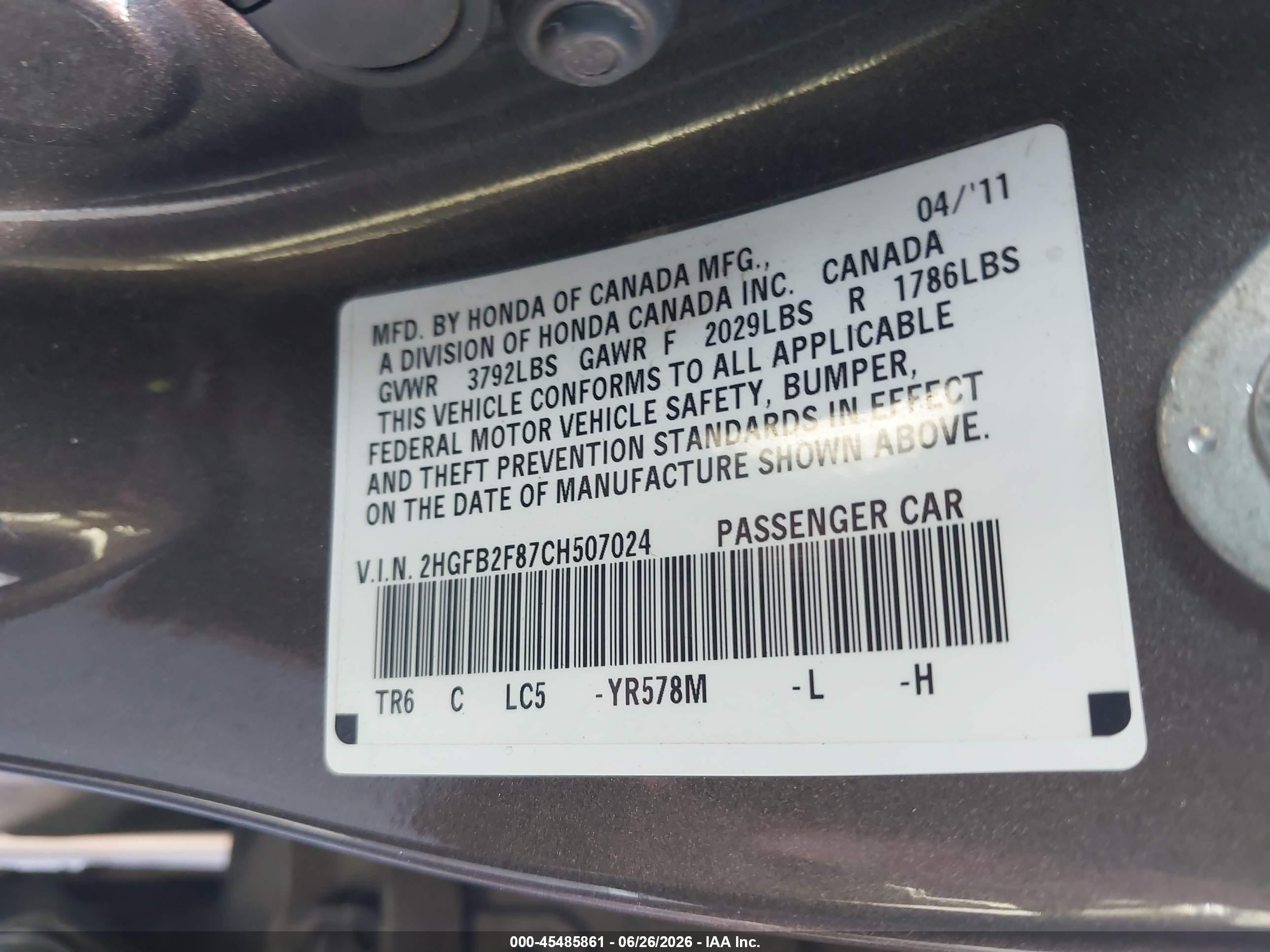 2012 Honda Civic Ex Brown vin: 2HGFB2F87CH507024