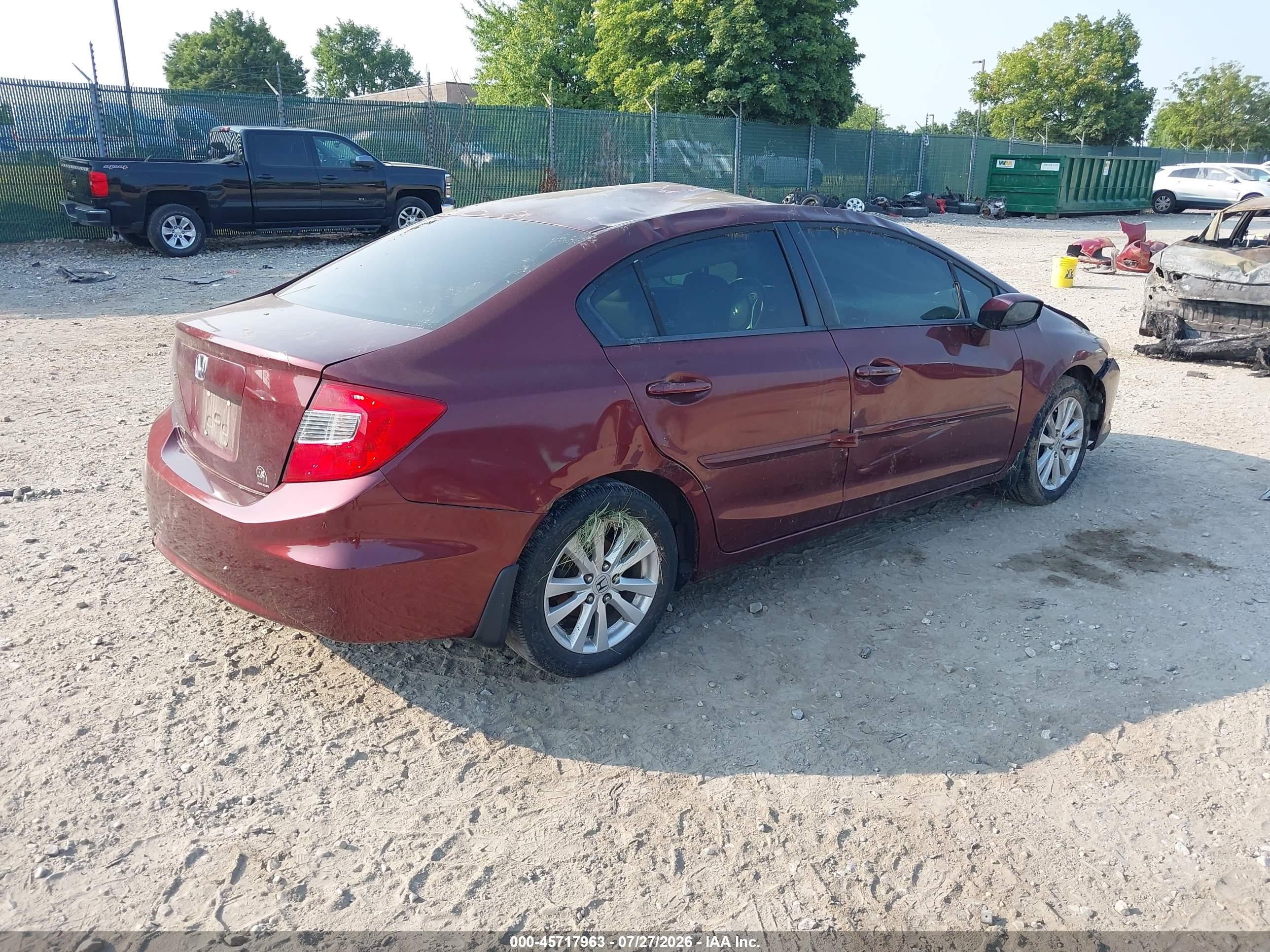 2012 Honda Civic Ex Burgundy vin: 2HGFB2F87CH510280