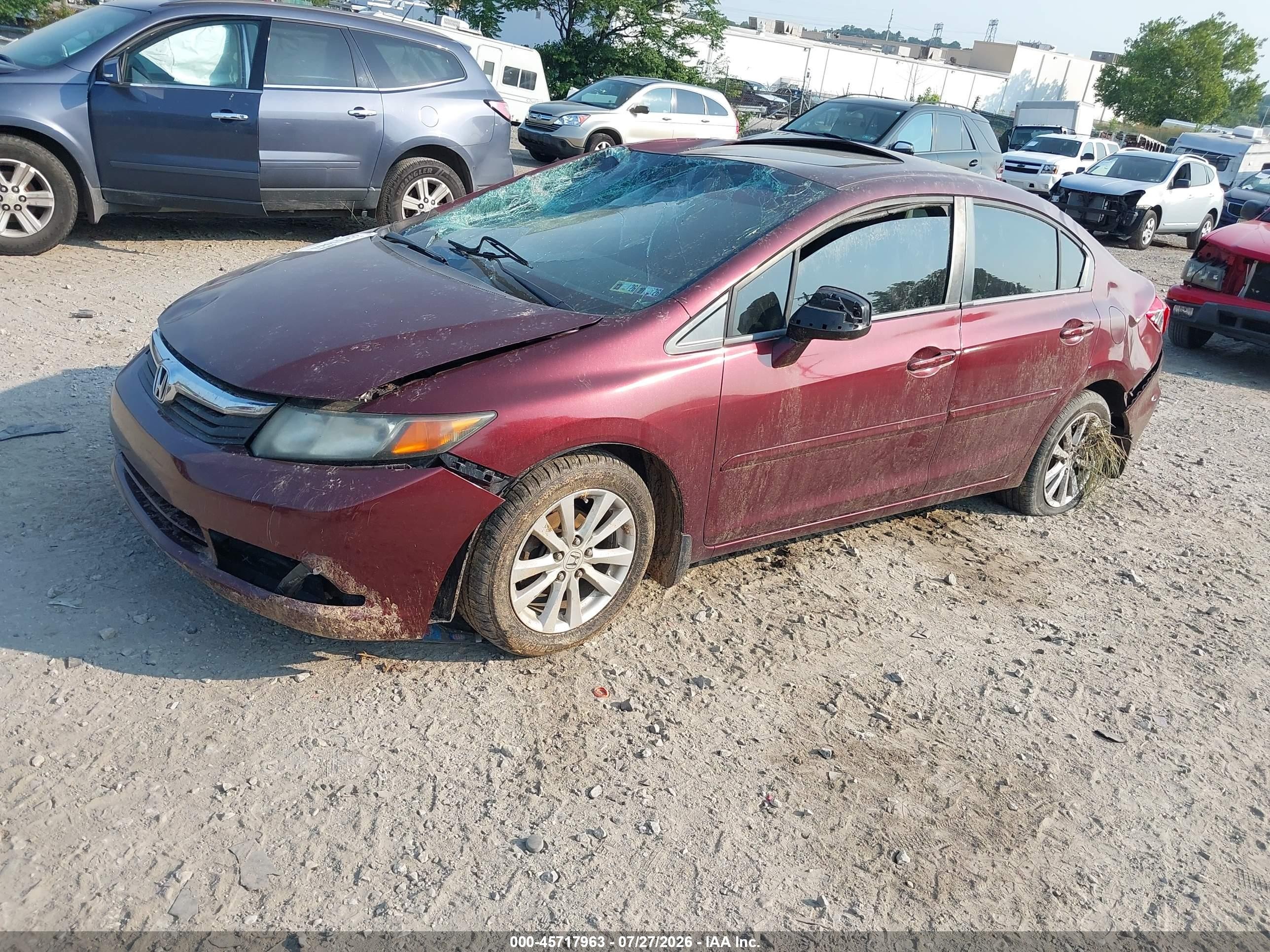 2012 Honda Civic Ex Burgundy vin: 2HGFB2F87CH510280