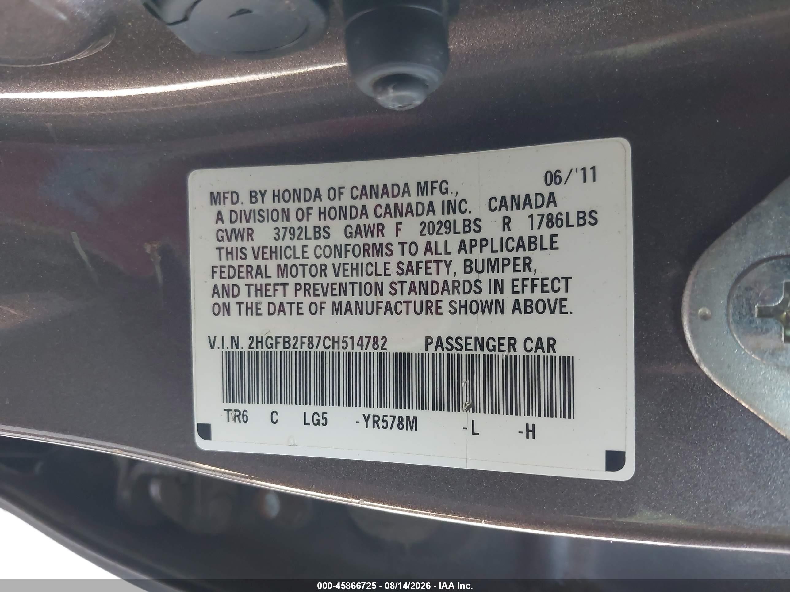 2012 Honda Civic Ex Gray vin: 2HGFB2F87CH514782