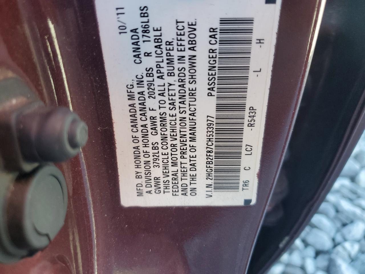 2012 Honda Civic Ex Burgundy vin: 2HGFB2F87CH533977