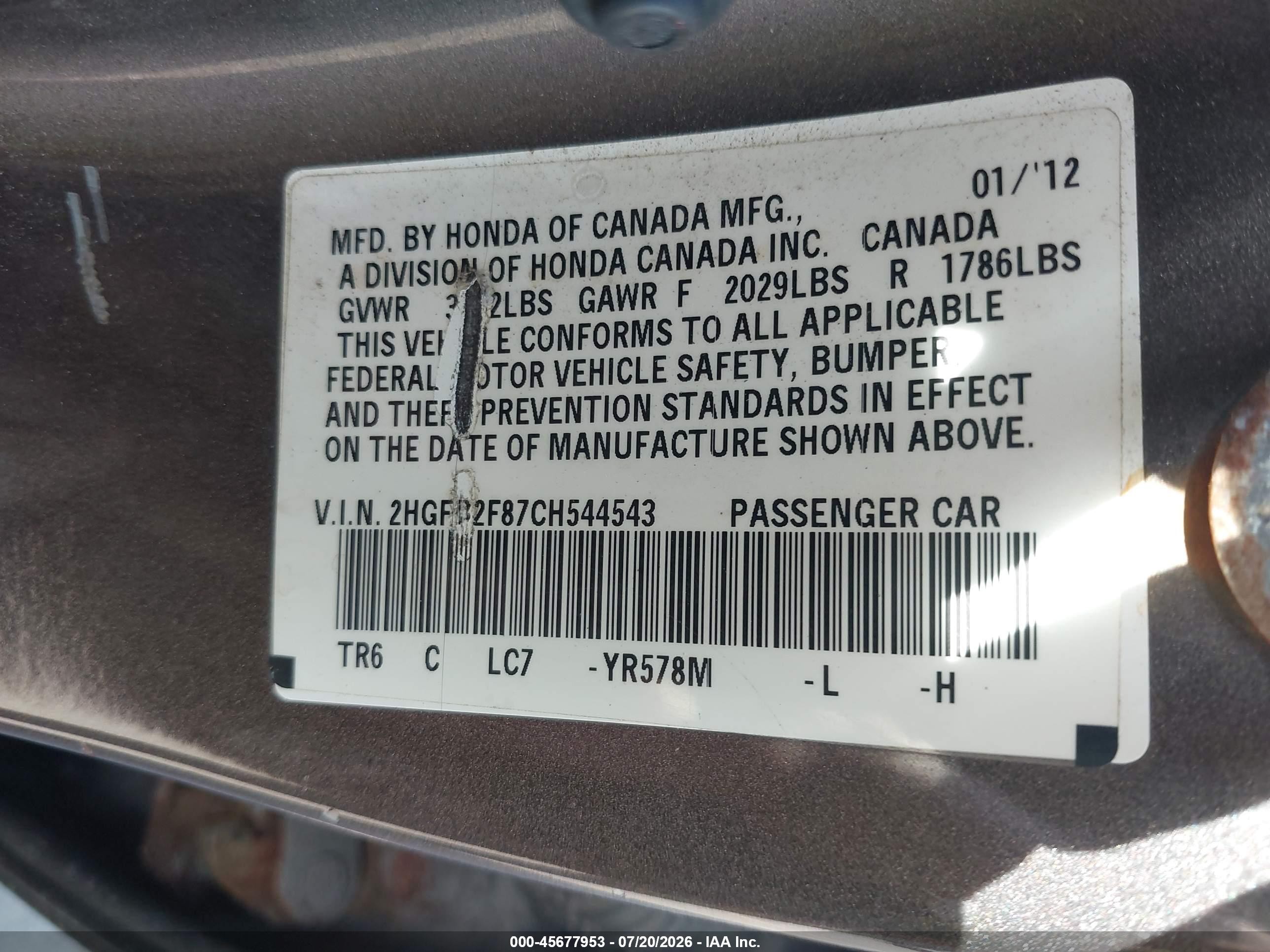 2012 Honda Civic Ex Gray vin: 2HGFB2F87CH544543