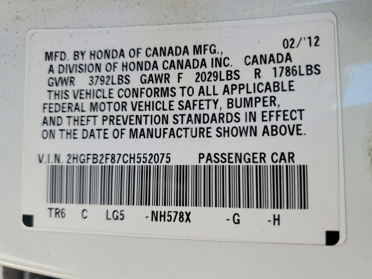 2012 Honda Civic Ex White vin: 2HGFB2F87CH552075