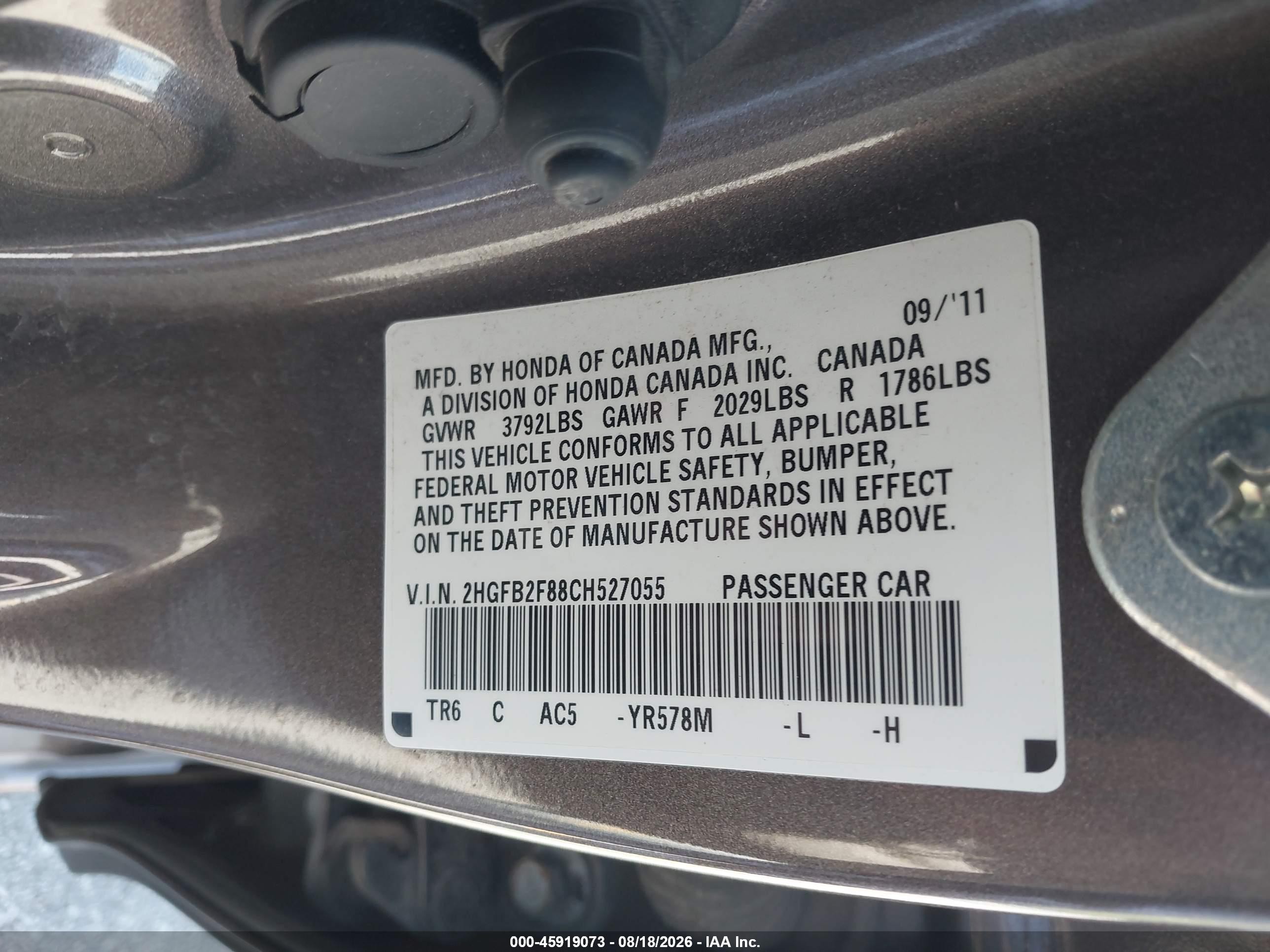 2012 Honda Civic Ex Gray vin: 2HGFB2F88CH527055