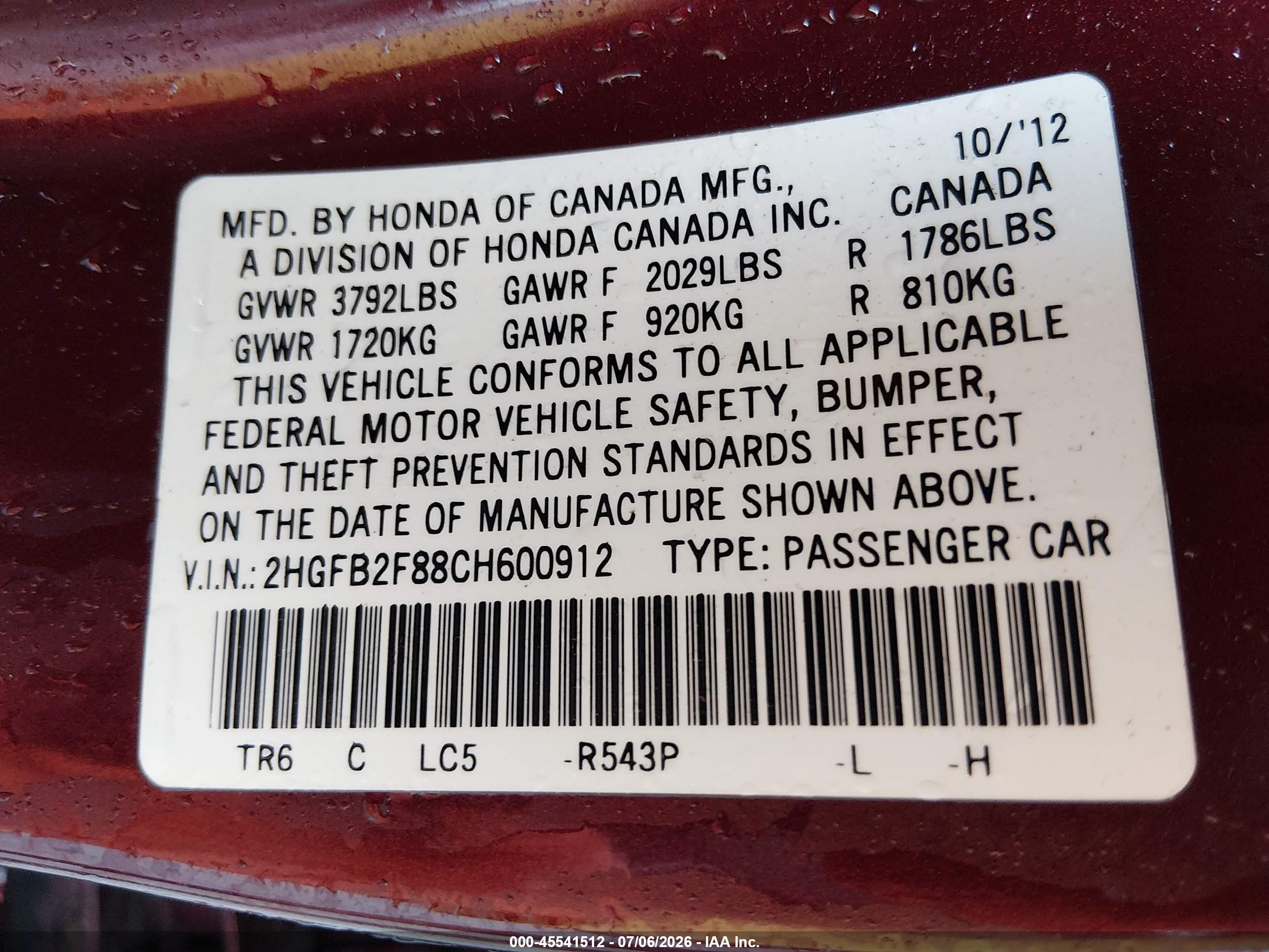 2012 Honda Civic Ex Maroon vin: 2HGFB2F88CH600912