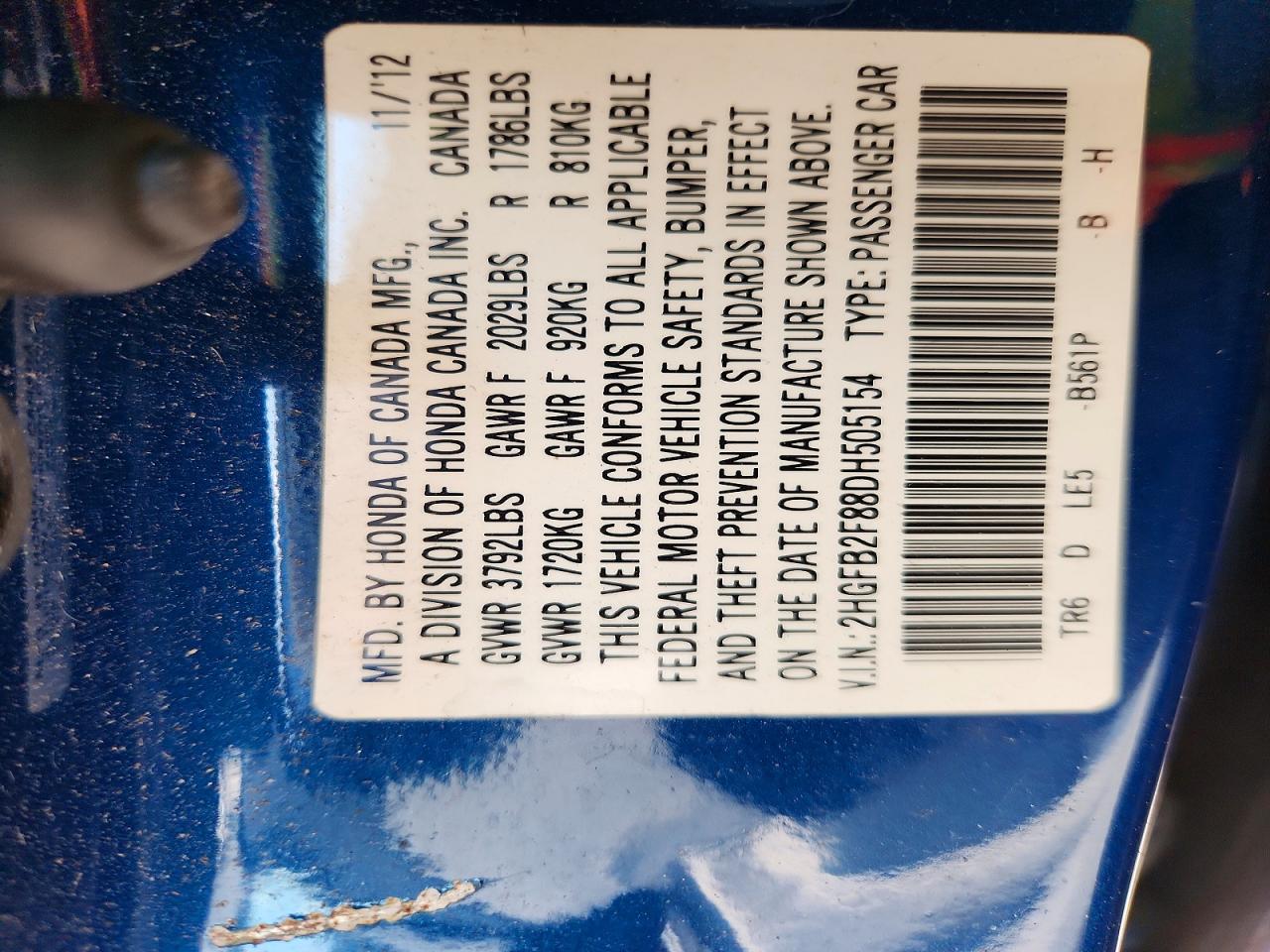 2013 Honda Civic Ex Blue vin: 2HGFB2F88DH505154