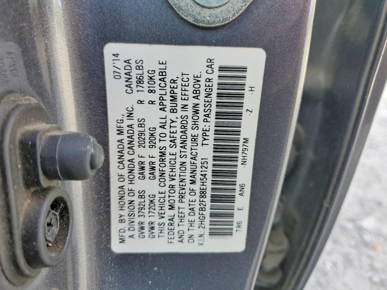 2014 Honda Civic Ex Charcoal vin: 2HGFB2F88EH541251