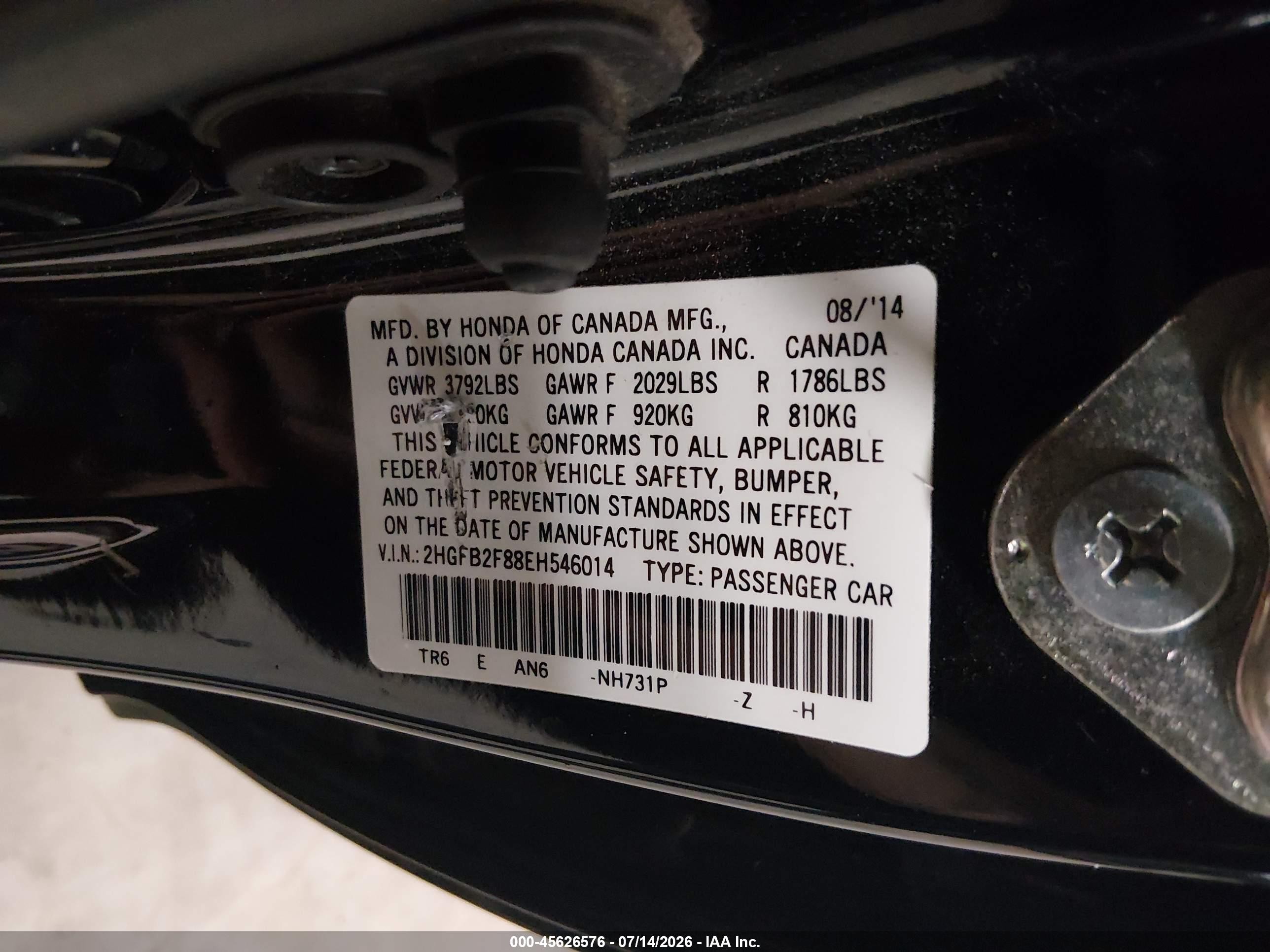 2014 Honda Civic Ex Black vin: 2HGFB2F88EH546014
