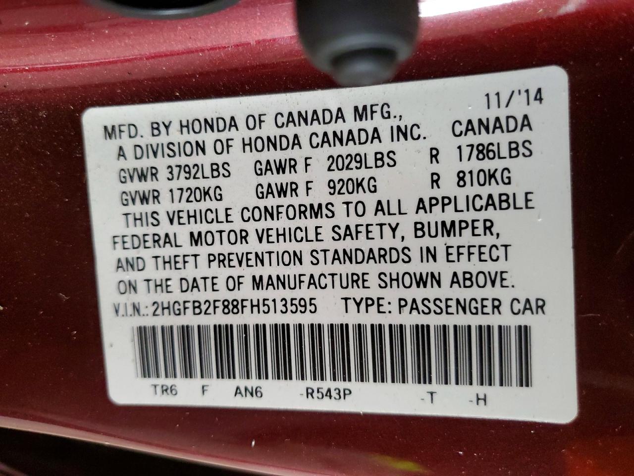 2015 Honda Civic Ex Burgundy vin: 2HGFB2F88FH513595