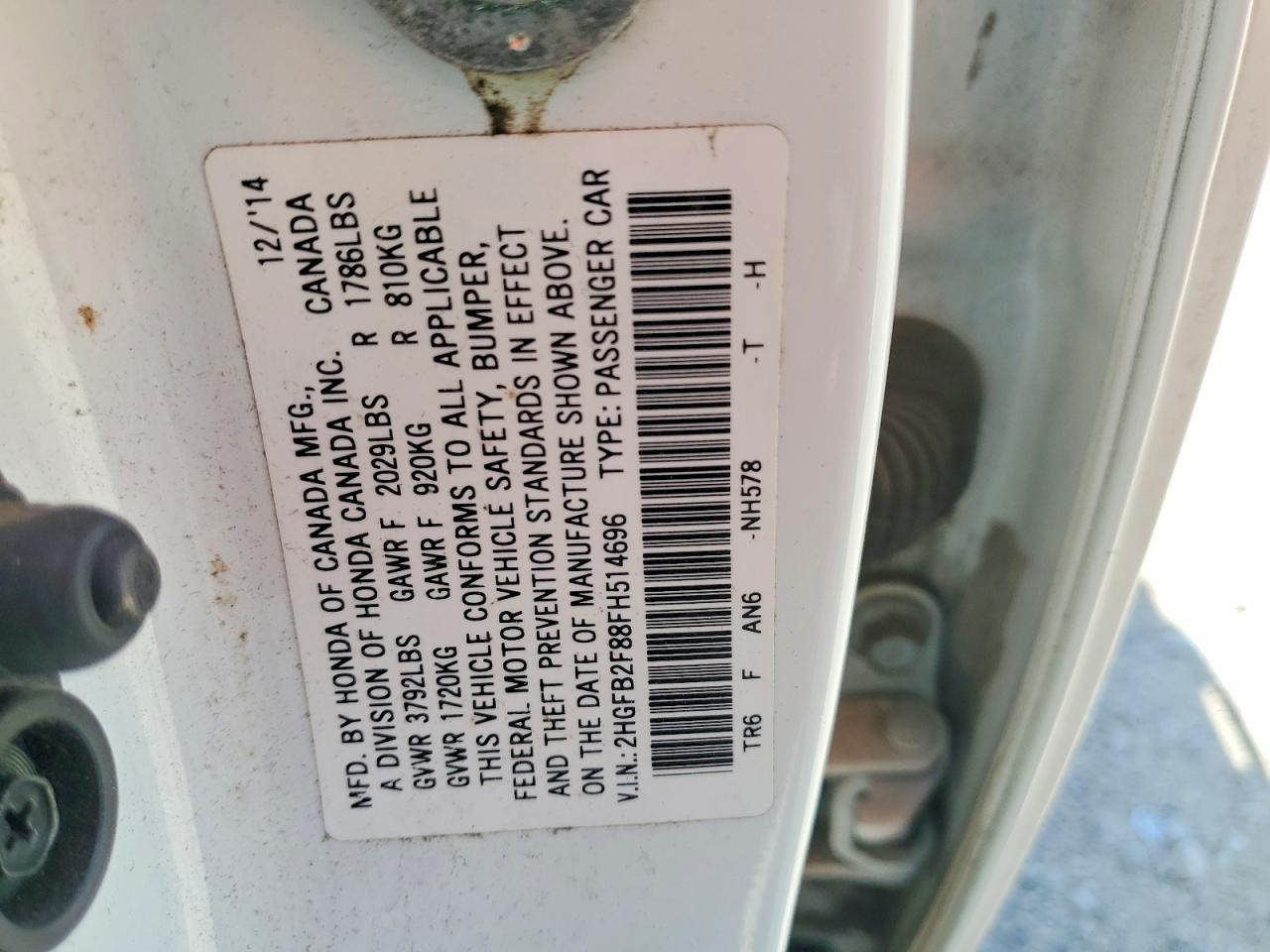 2015 Honda Civic Ex White vin: 2HGFB2F88FH514696