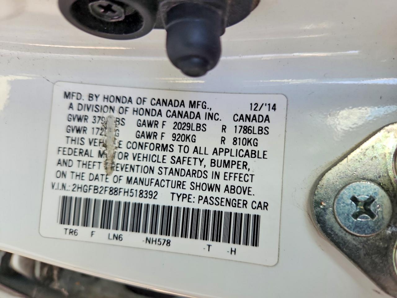 2015 Honda Civic Ex White vin: 2HGFB2F88FH518392