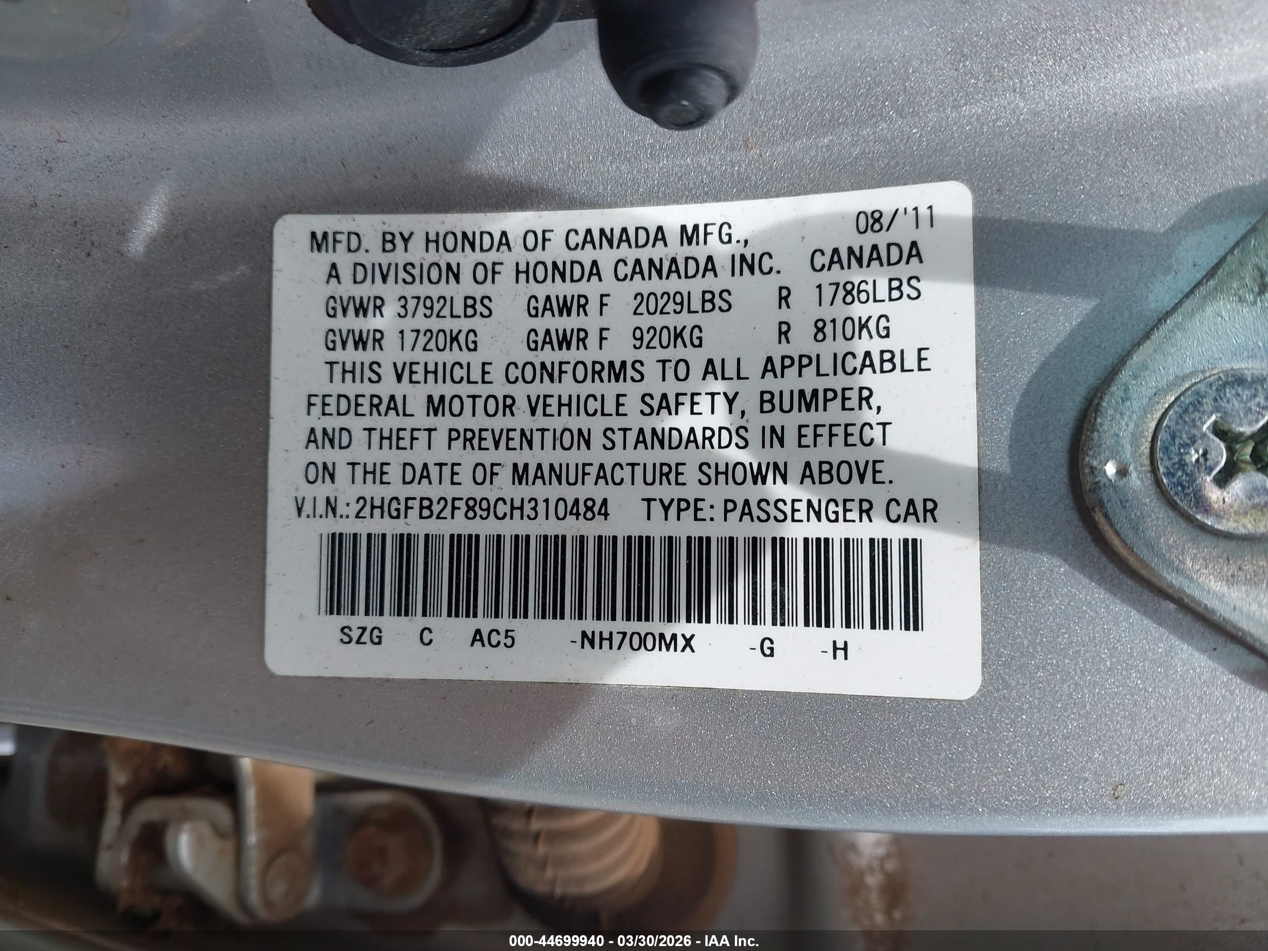 2012 Honda Civic Ex Silver vin: 2HGFB2F89CH310484