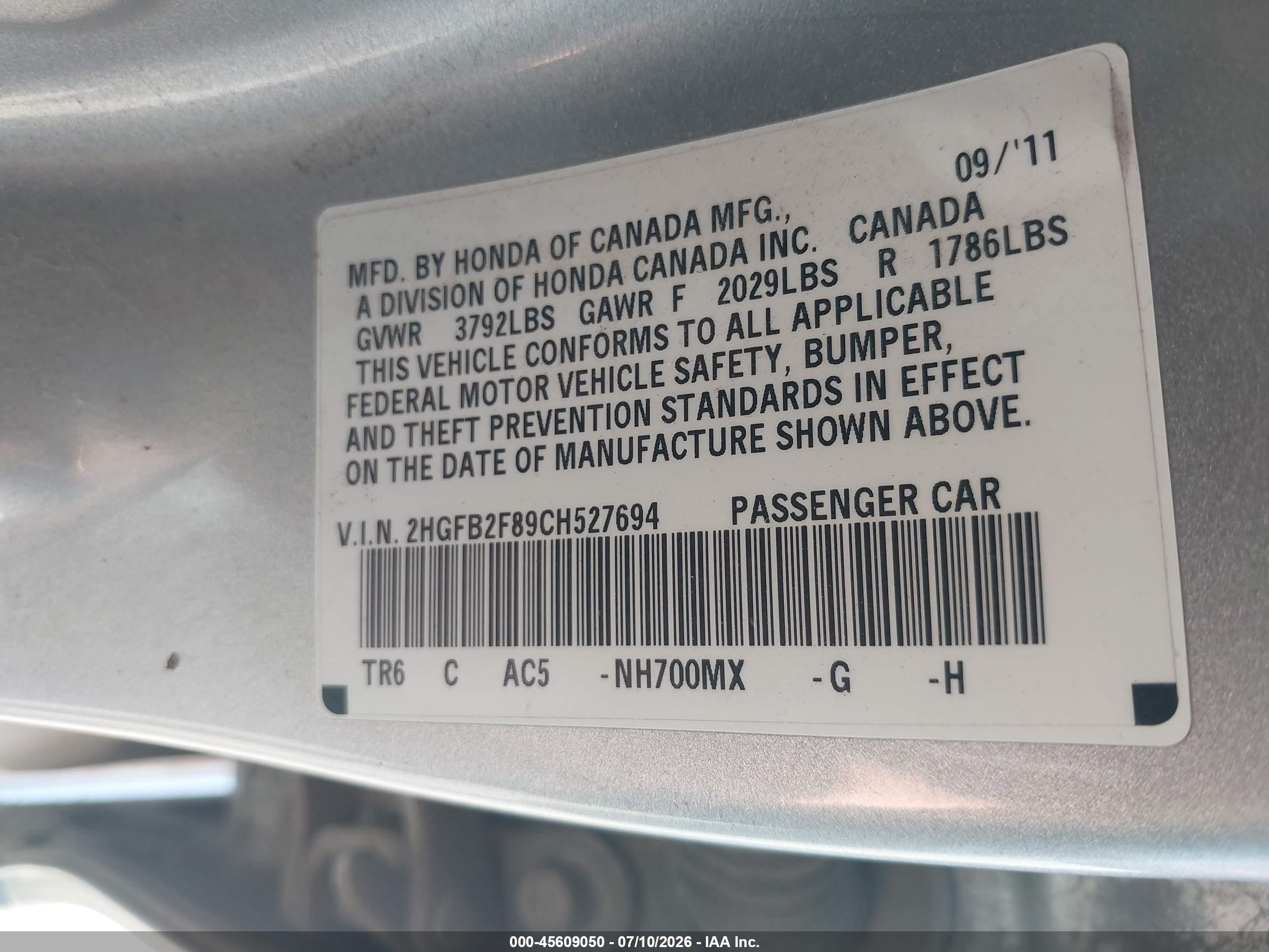 2012 Honda Civic Ex Silver vin: 2HGFB2F89CH527694
