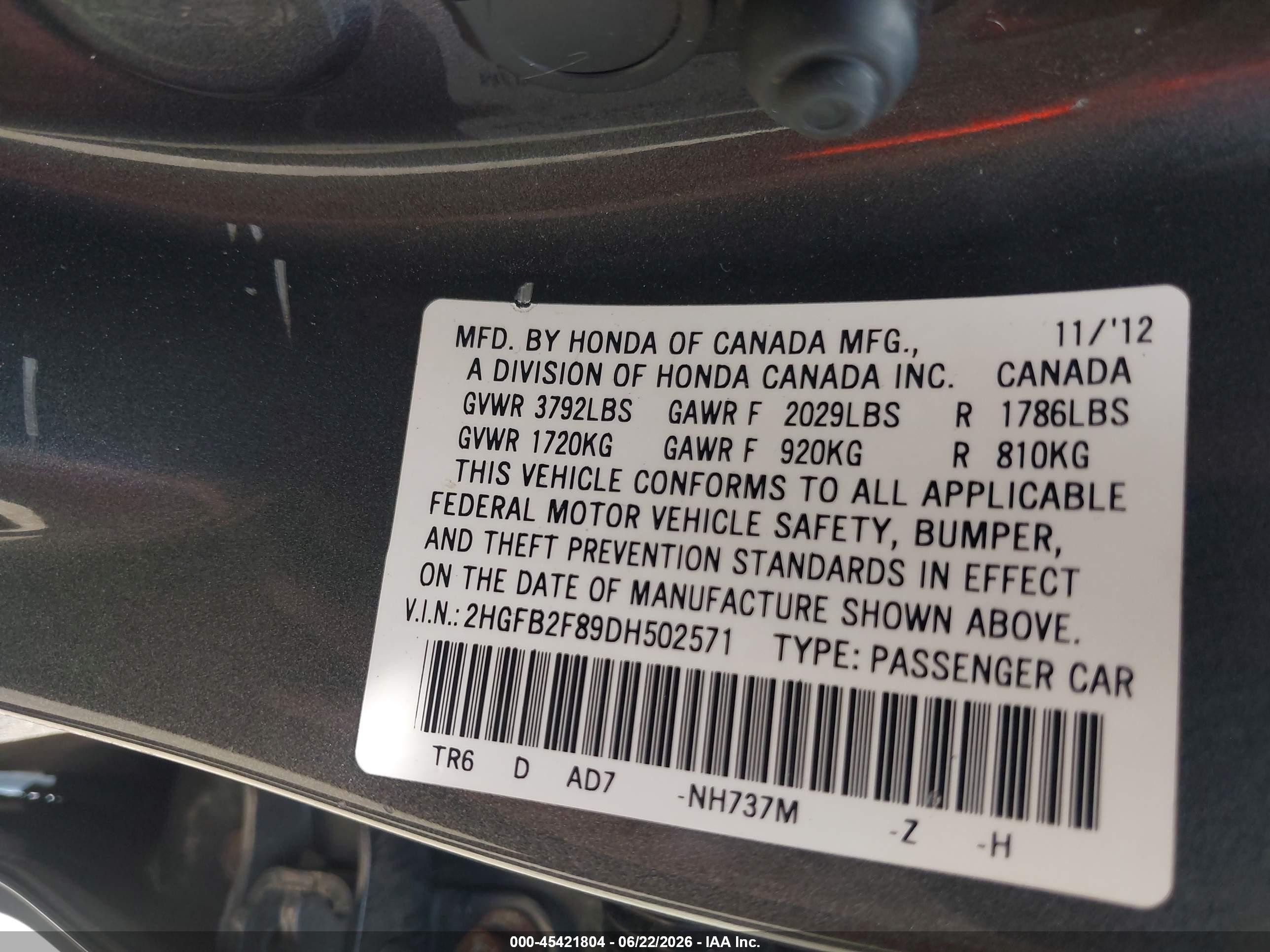 2013 Honda Civic Ex Gray vin: 2HGFB2F89DH502571