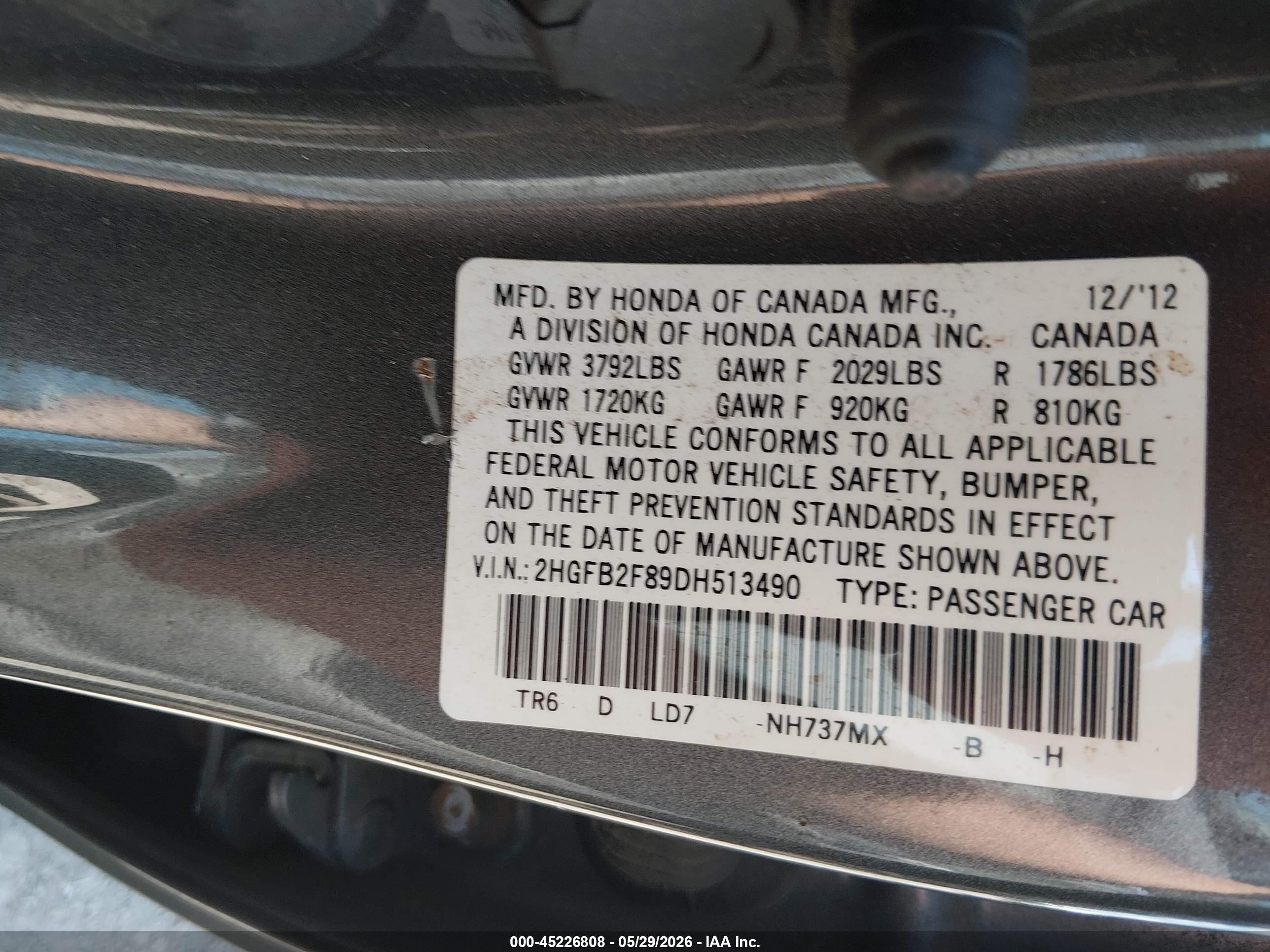 2013 Honda Civic Ex Синий vin: 2HGFB2F89DH513490
