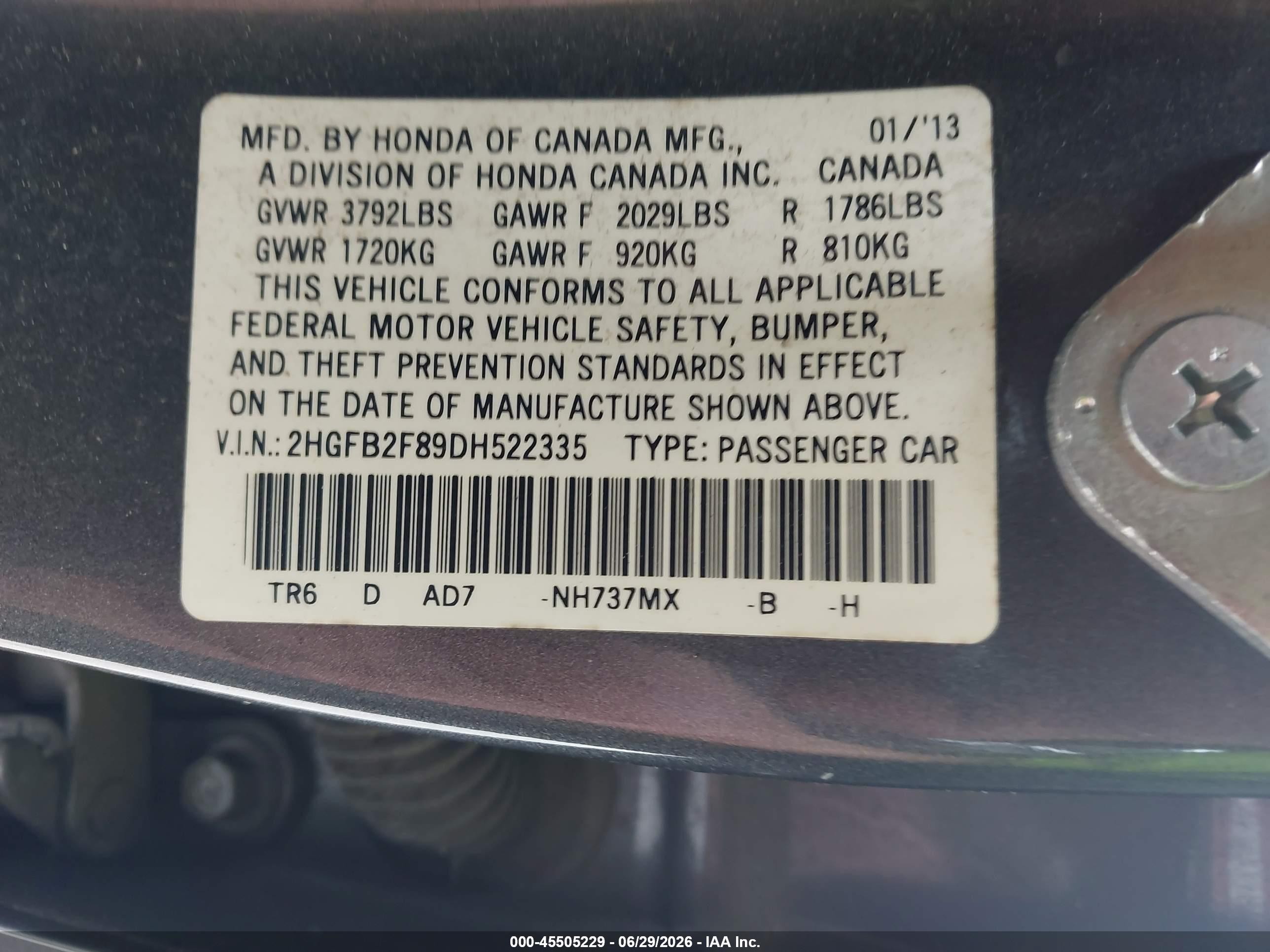 2013 Honda Civic Ex Gray vin: 2HGFB2F89DH522335
