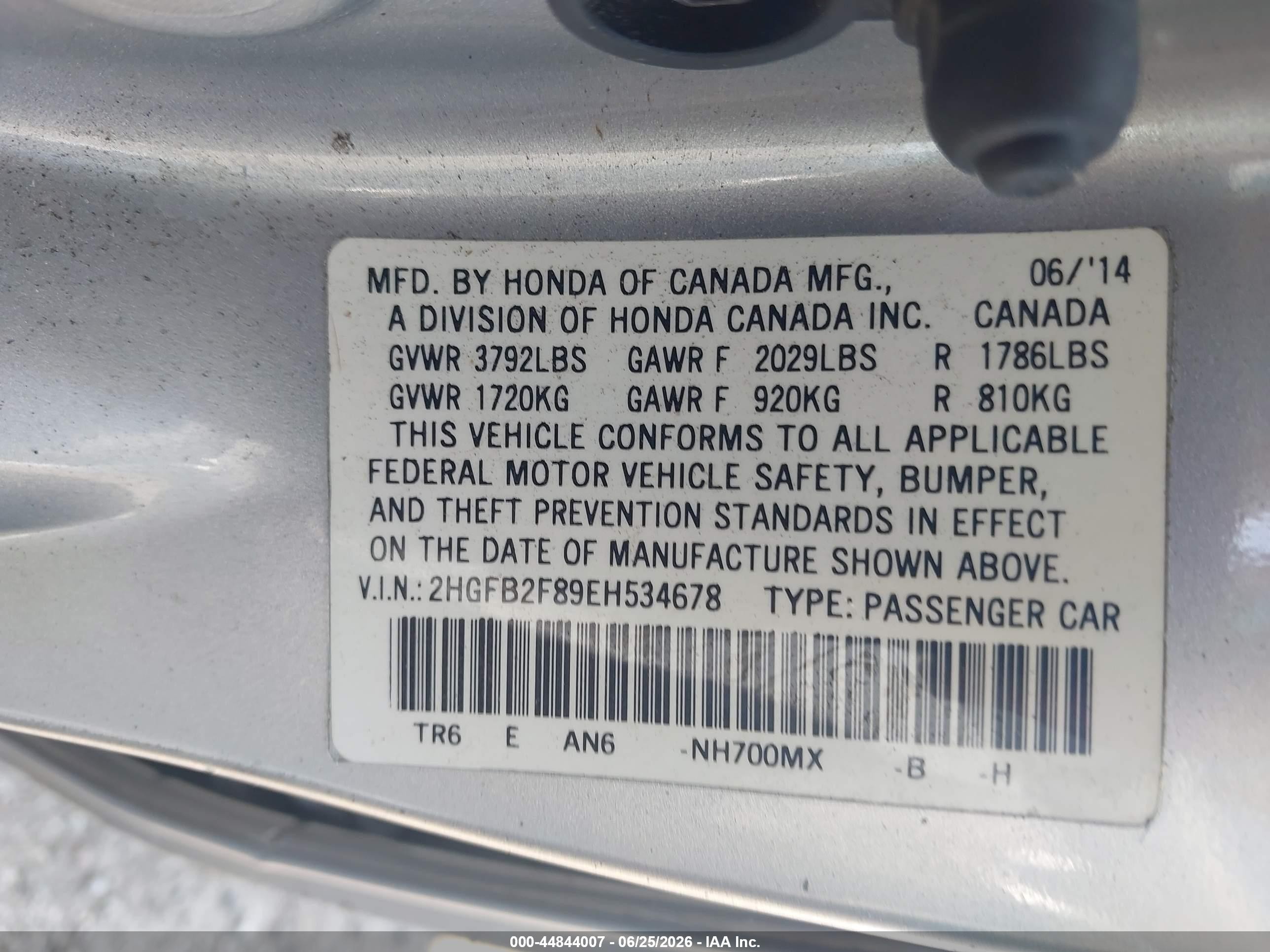 2014 Honda Civic Ex White vin: 2HGFB2F89EH534678