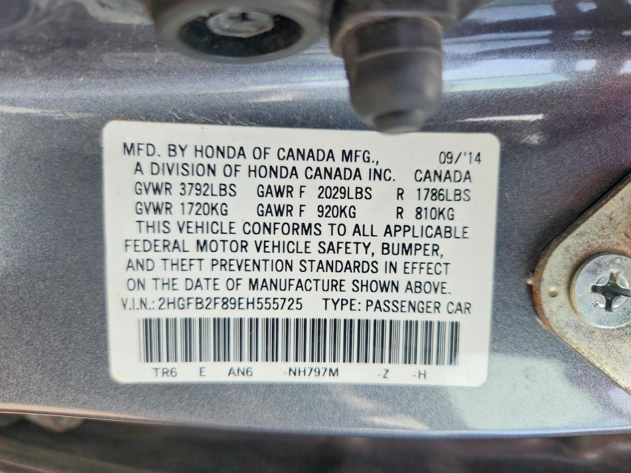 2014 Honda Civic Ex Gray vin: 2HGFB2F89EH555725