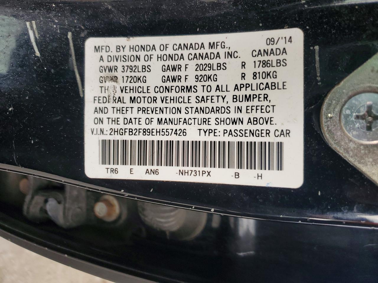 2014 Honda Civic Ex Charcoal vin: 2HGFB2F89EH557426