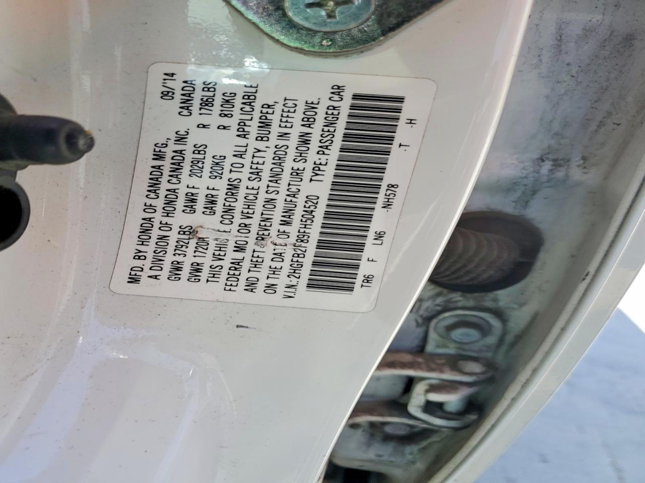 2015 Honda Civic Ex White vin: 2HGFB2F89FH504520