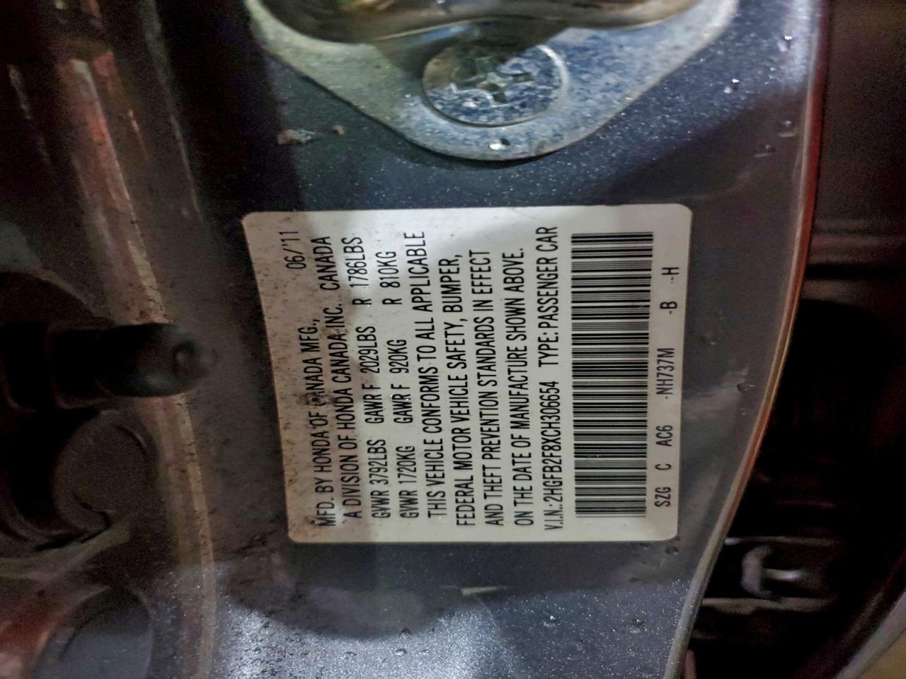 2012 Honda Civic Ex Gray vin: 2HGFB2F8XCH306654