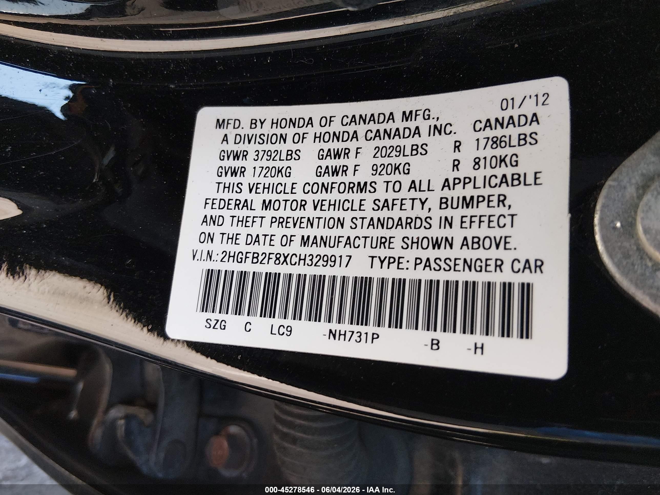 2012 Honda Civic Ex Black vin: 2HGFB2F8XCH329917