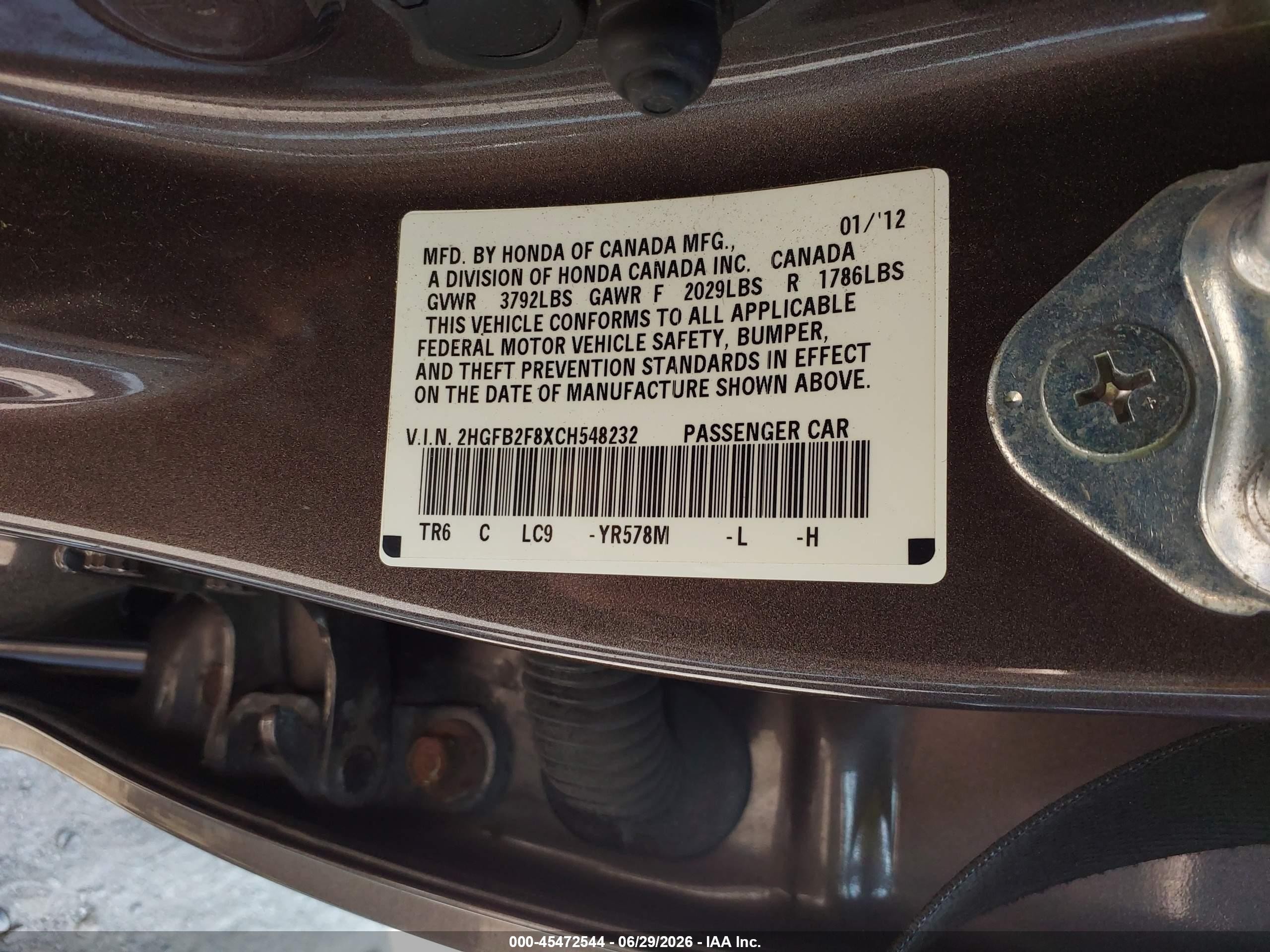 2012 Honda Civic Ex Gray vin: 2HGFB2F8XCH548232