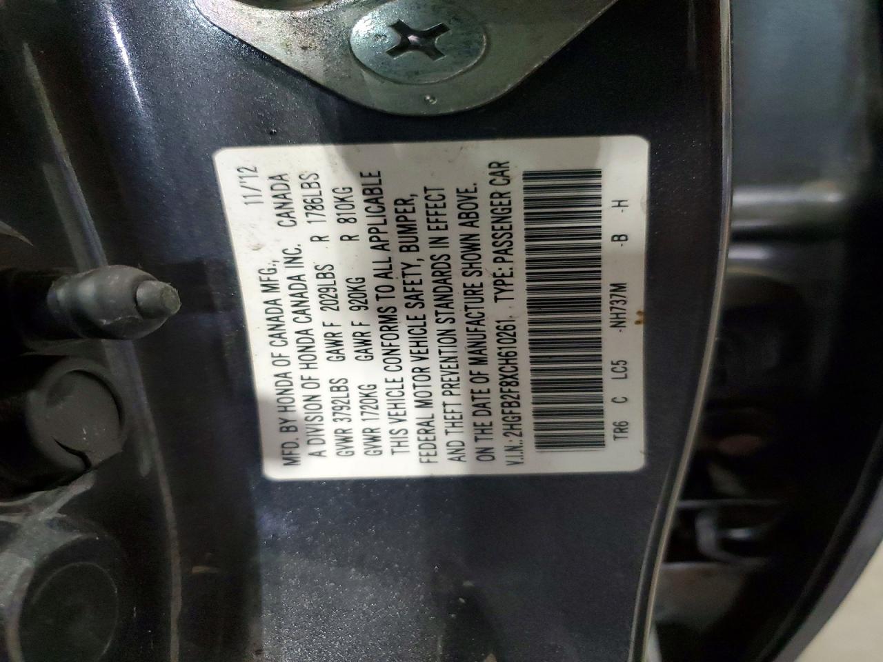 2012 Honda Civic Ex Gray vin: 2HGFB2F8XCH610261