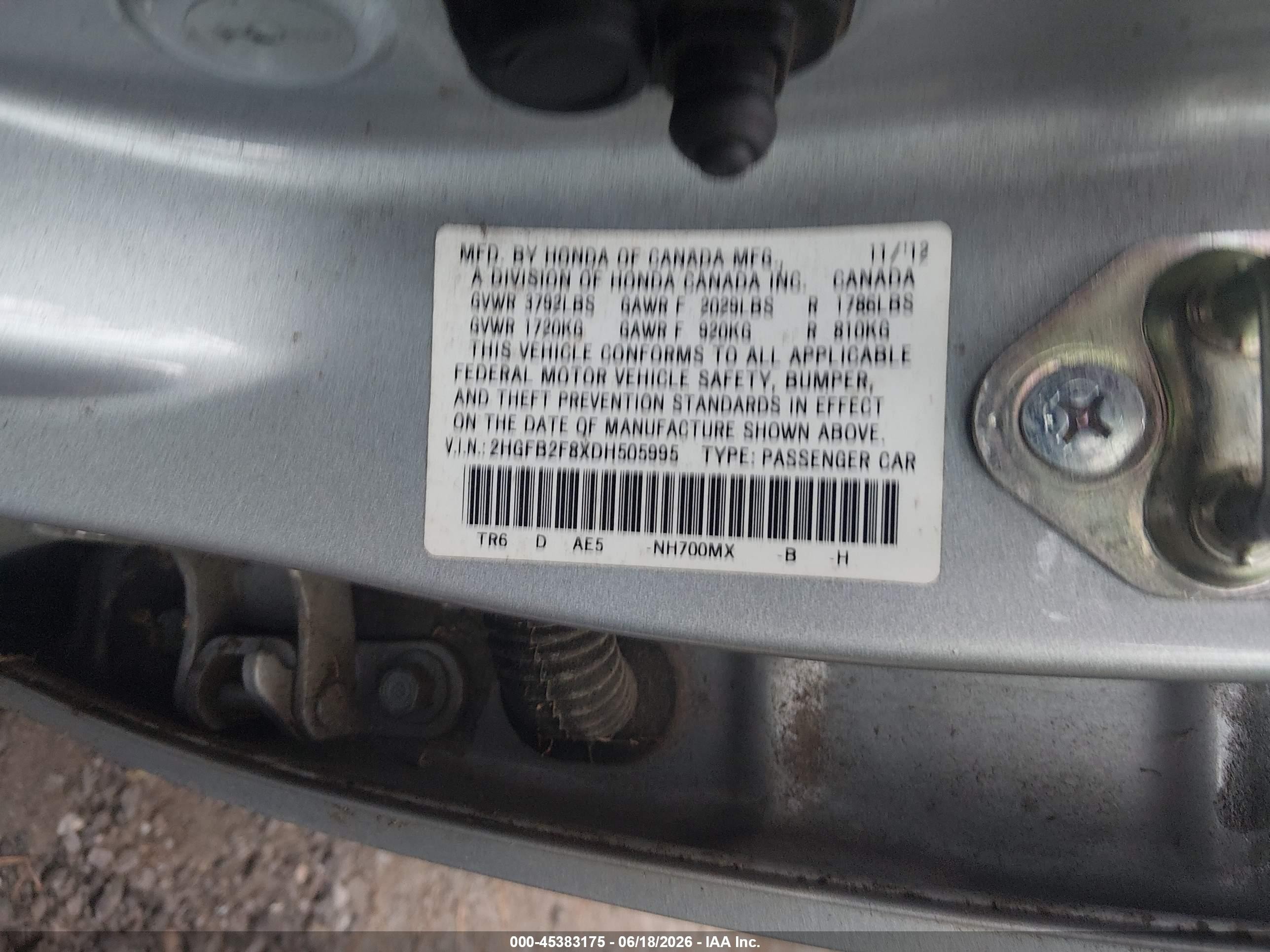 2013 Honda Civic Ex Silver vin: 2HGFB2F8XDH505995