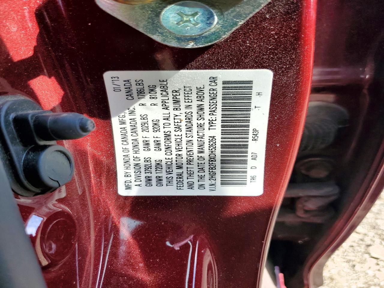 2013 Honda Civic Ex Maroon vin: 2HGFB2F8XDH526264