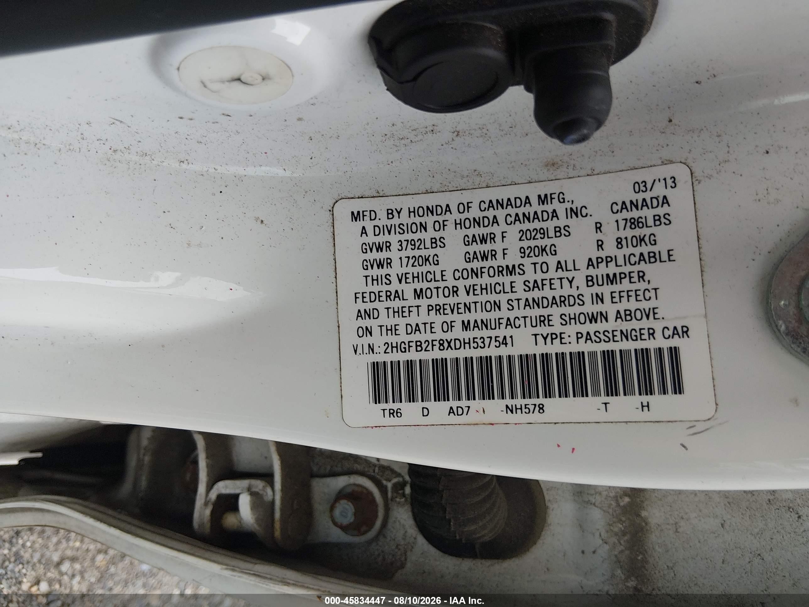 2013 Honda Civic Ex White vin: 2HGFB2F8XDH537541