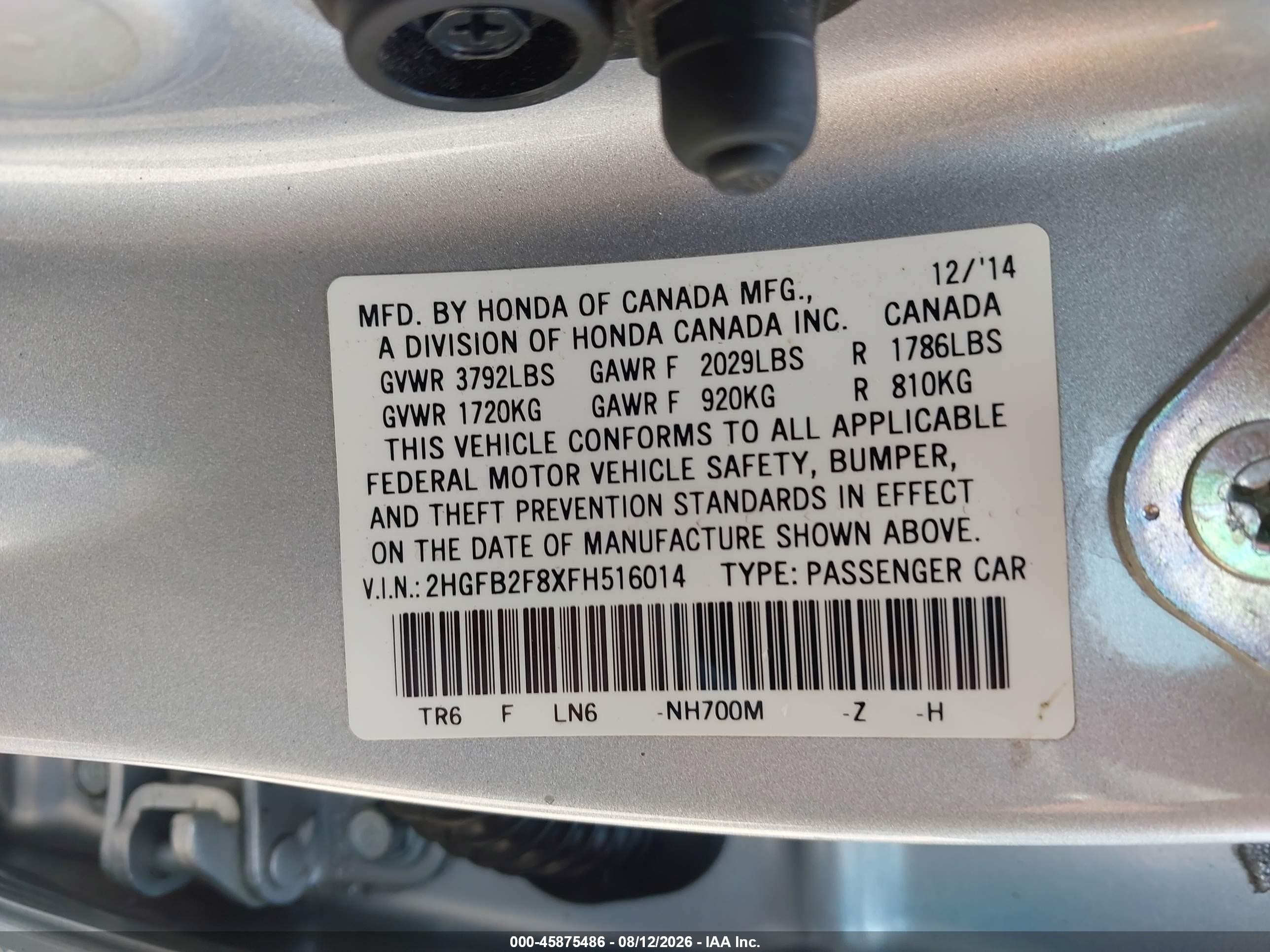 2015 Honda Civic Ex Silver vin: 2HGFB2F8XFH516014