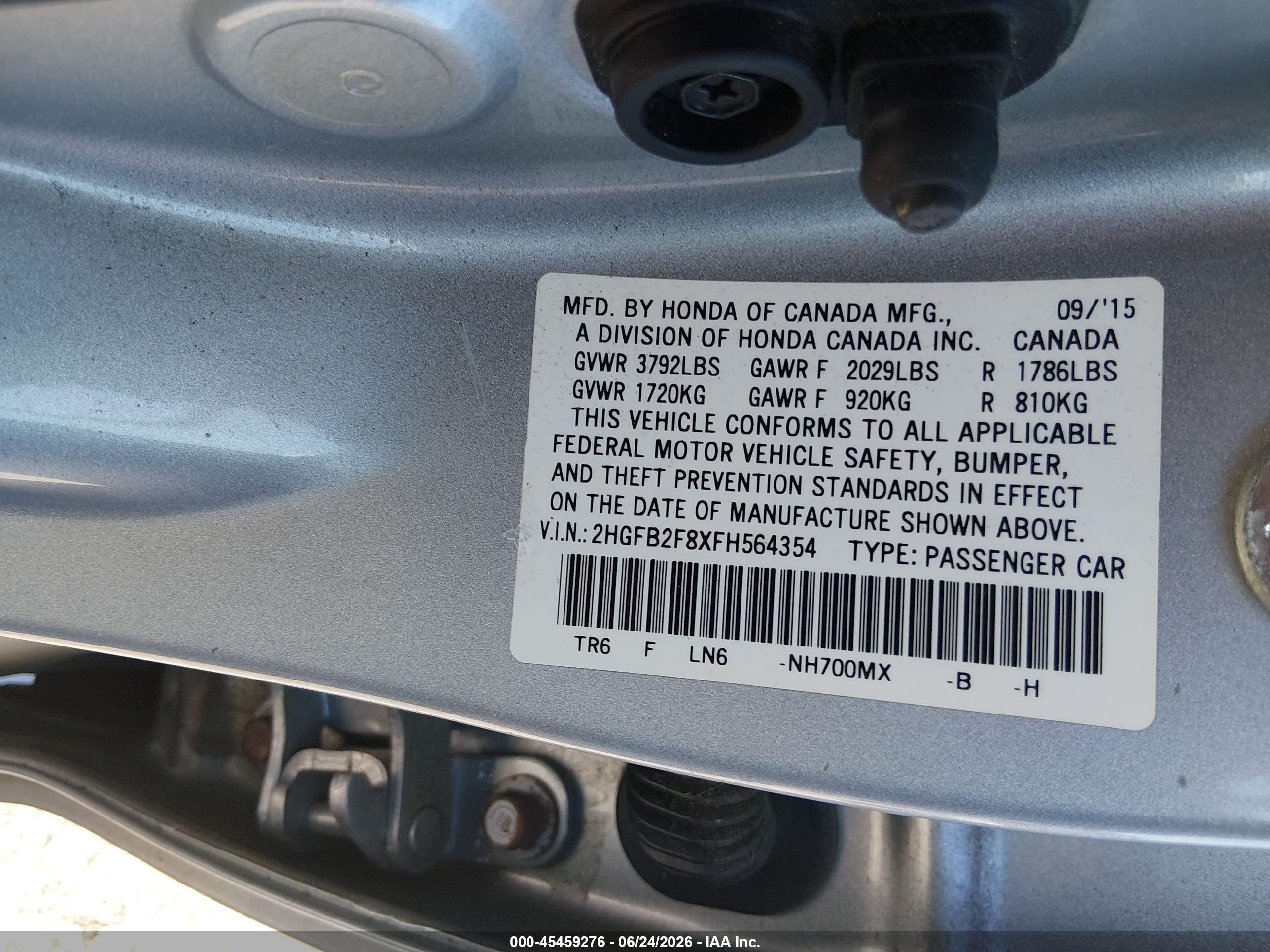 2015 Honda Civic Ex Silver vin: 2HGFB2F8XFH564354