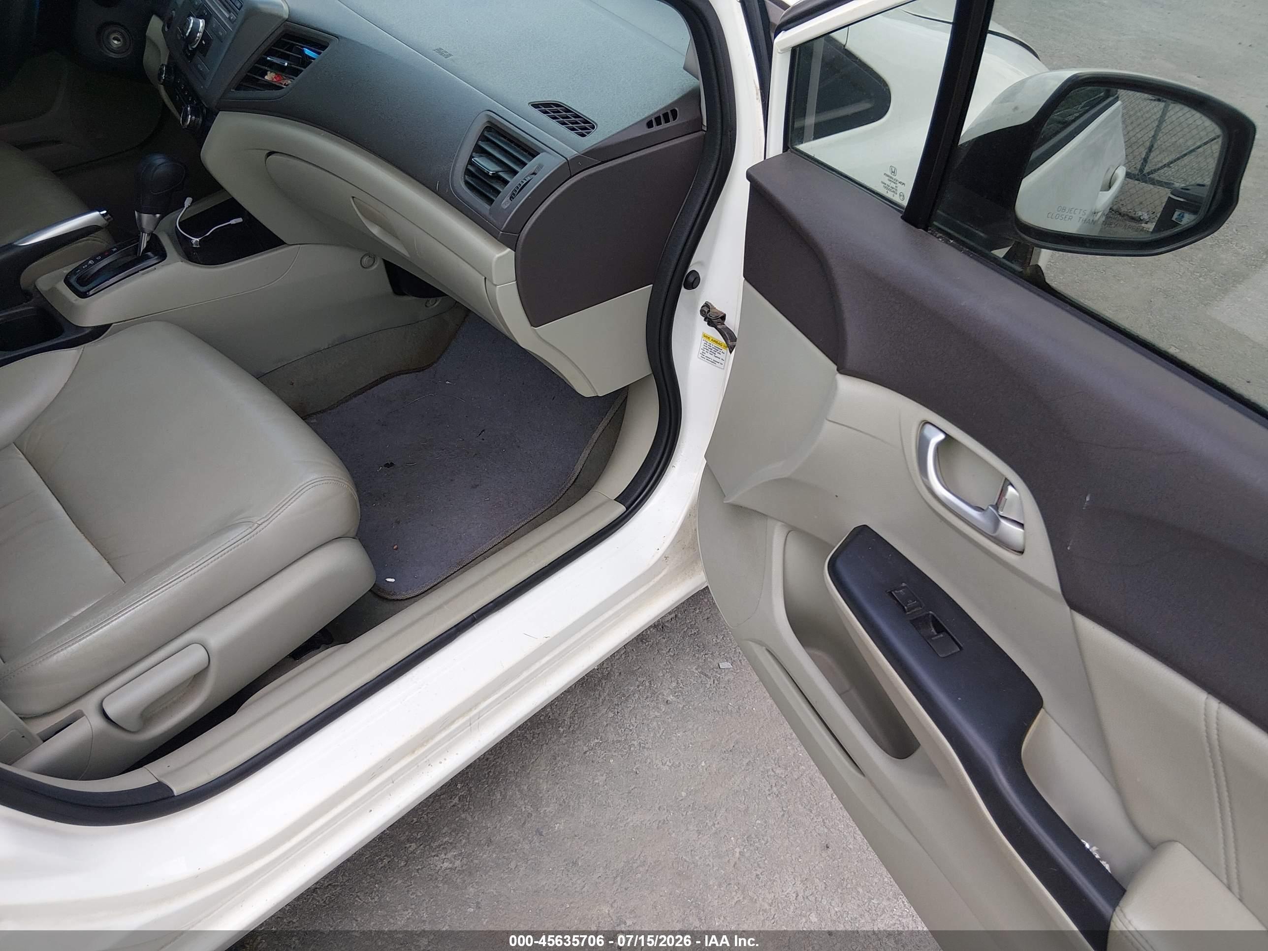 2012 Honda Civic Sdn Ex-l White vin: 2HGFB2F90CH532534